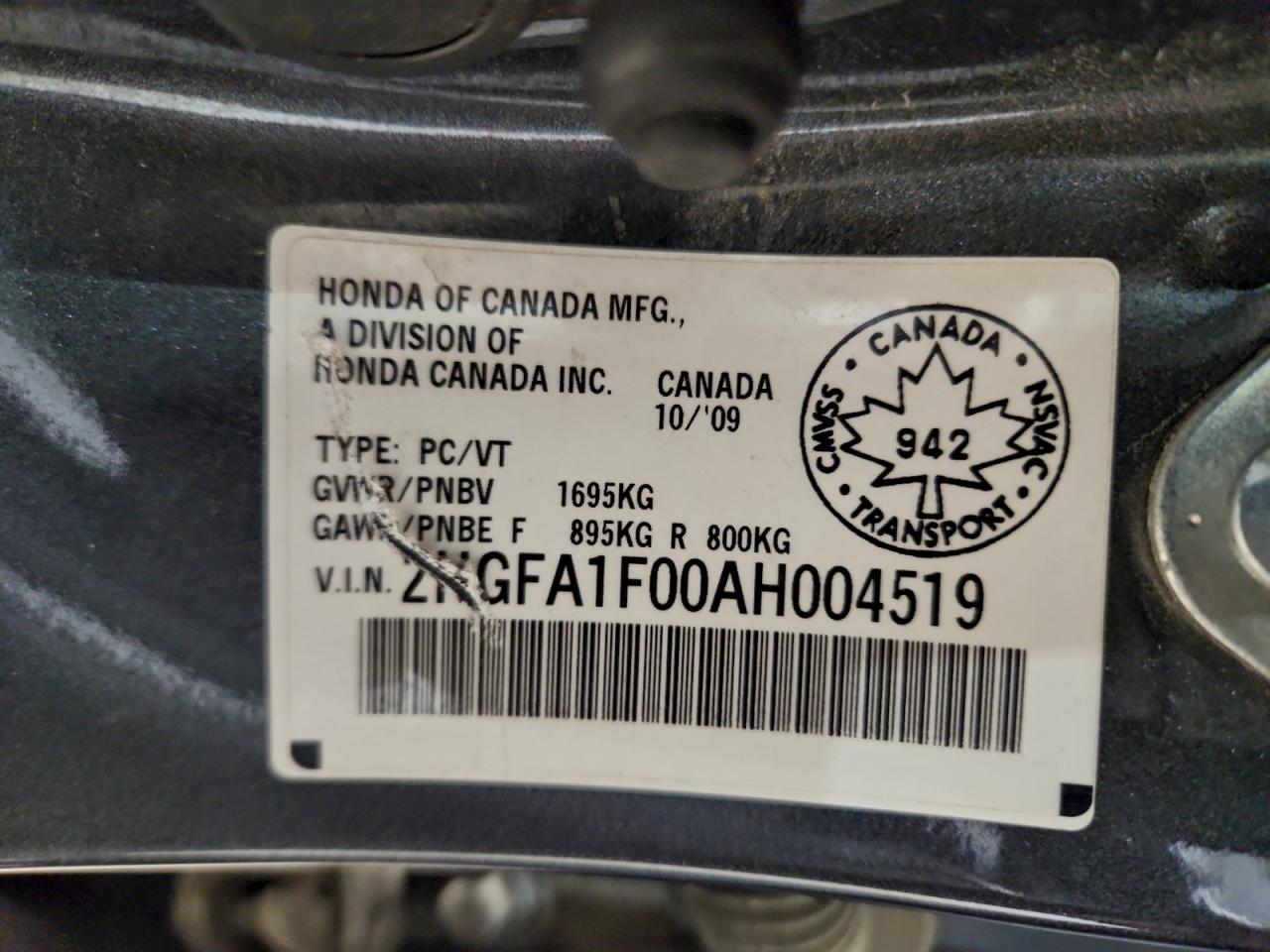 2010 Honda Civic Ex-l 4dr Gray vin: 2HGFA1F00AH004519