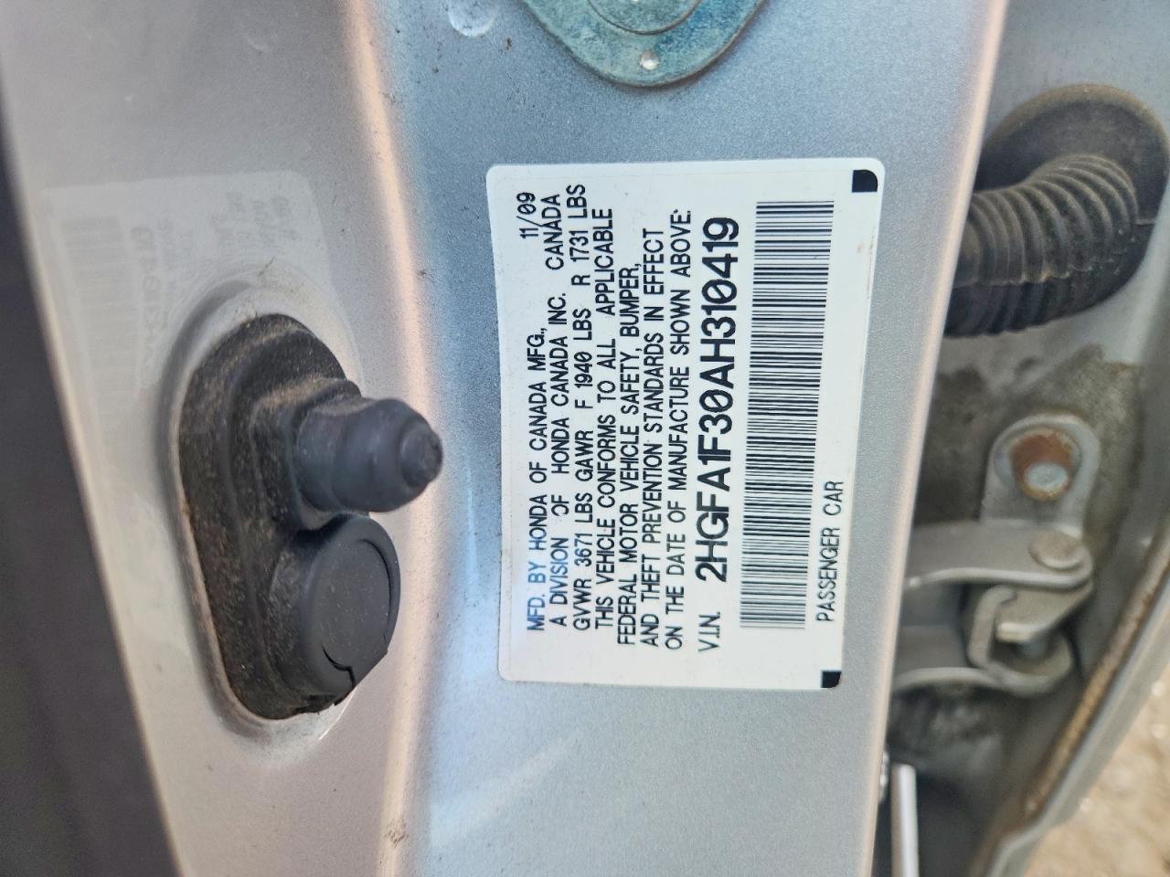 2010 Honda Civic Vp Silver vin: 2HGFA1F30AH310419
