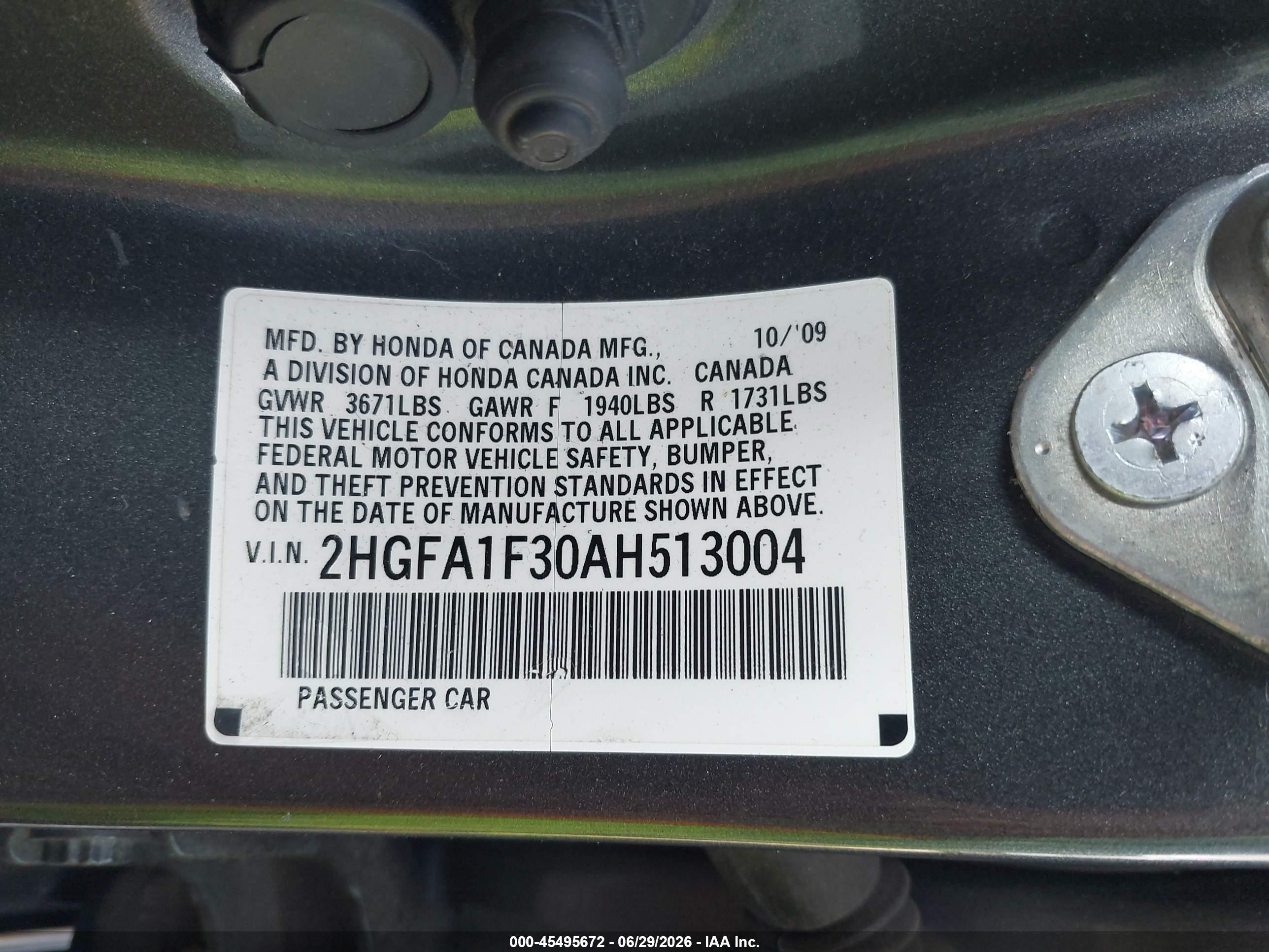 2010 Honda Civic Vp Серый vin: 2HGFA1F30AH513004