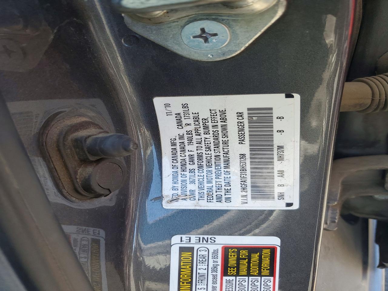 2011 Honda Civic Vp Gray vin: 2HGFA1F31BH531268