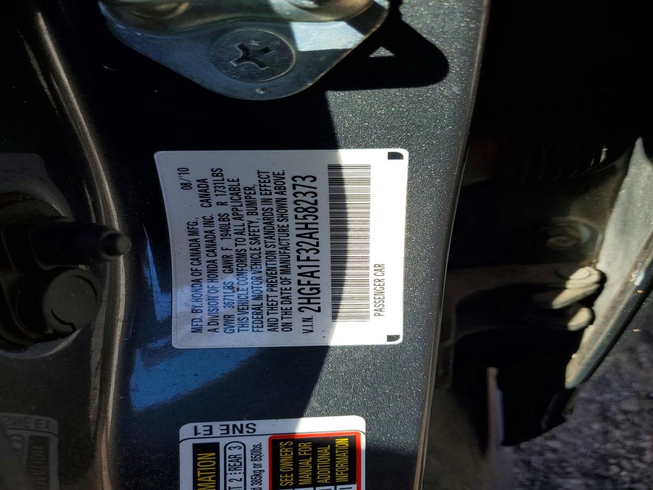 2010 Honda Civic Vp Gray vin: 2HGFA1F32AH582373