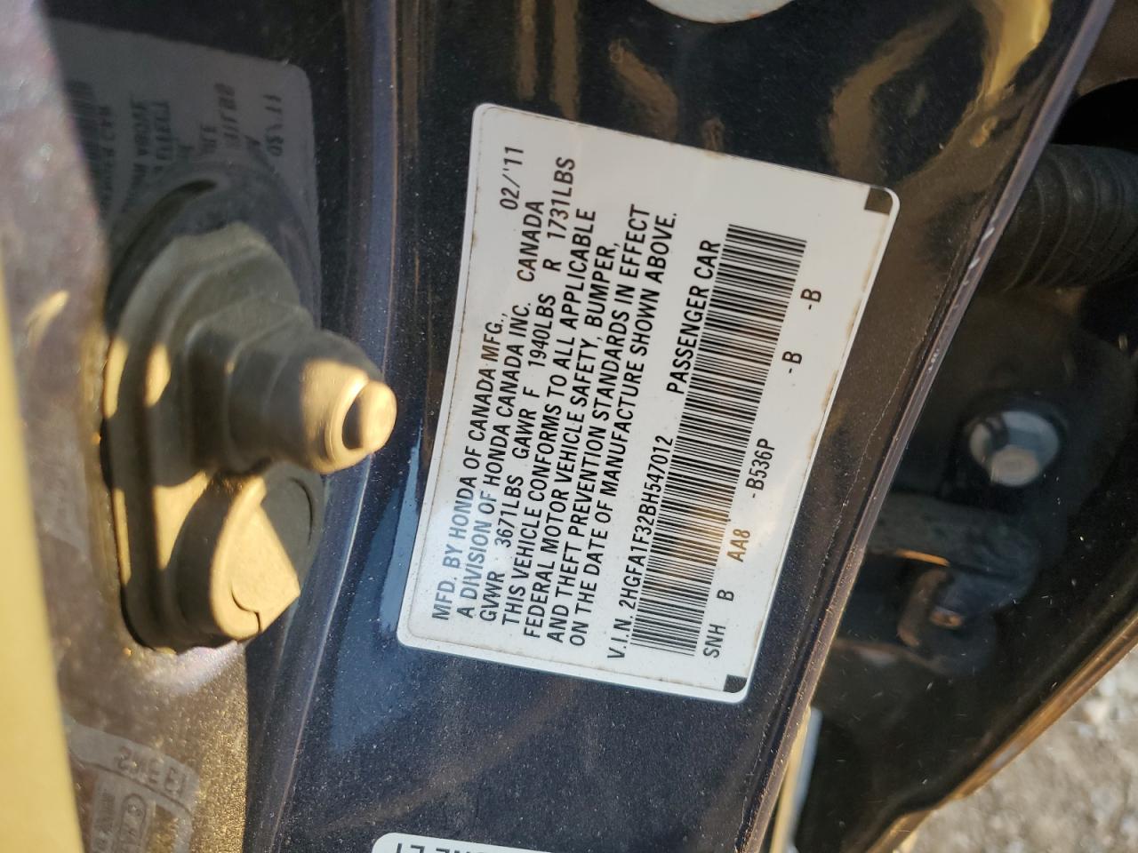 2011 Honda Civic Vp Black vin: 2HGFA1F32BH547012