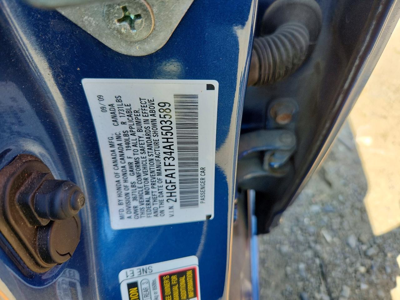 2010 Honda Civic Vp Blue vin: 2HGFA1F34AH503589