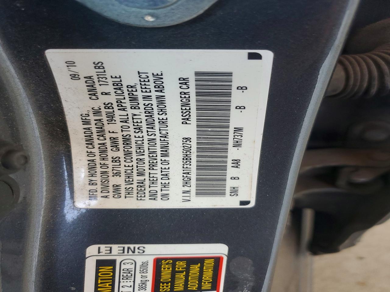 2011 Honda Civic Vp Gray vin: 2HGFA1F35BH502758