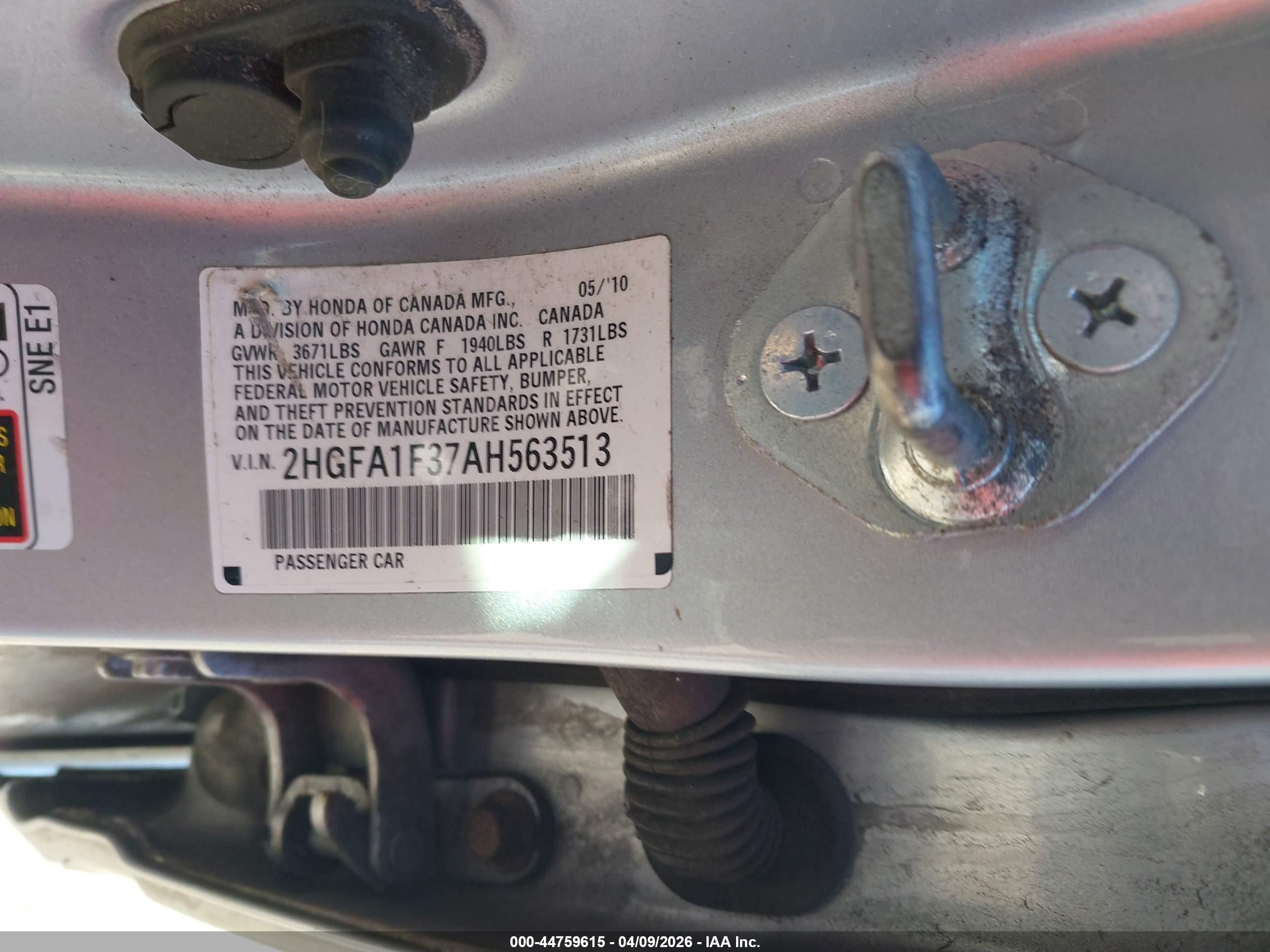 2010 Honda Civic Vp Gray vin: 2HGFA1F37AH563513