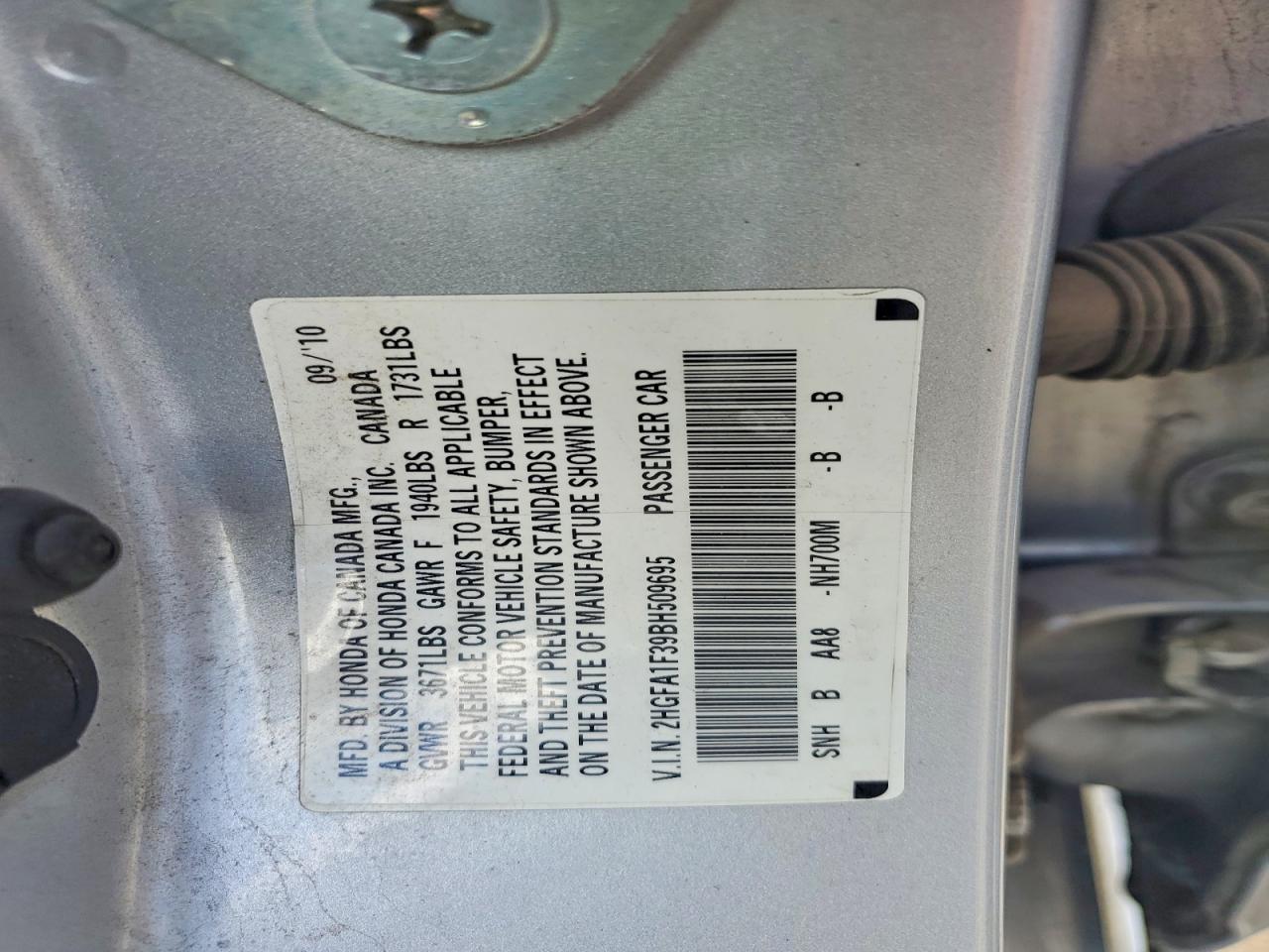 2011 Honda Civic Vp Silver vin: 2HGFA1F39BH509695
