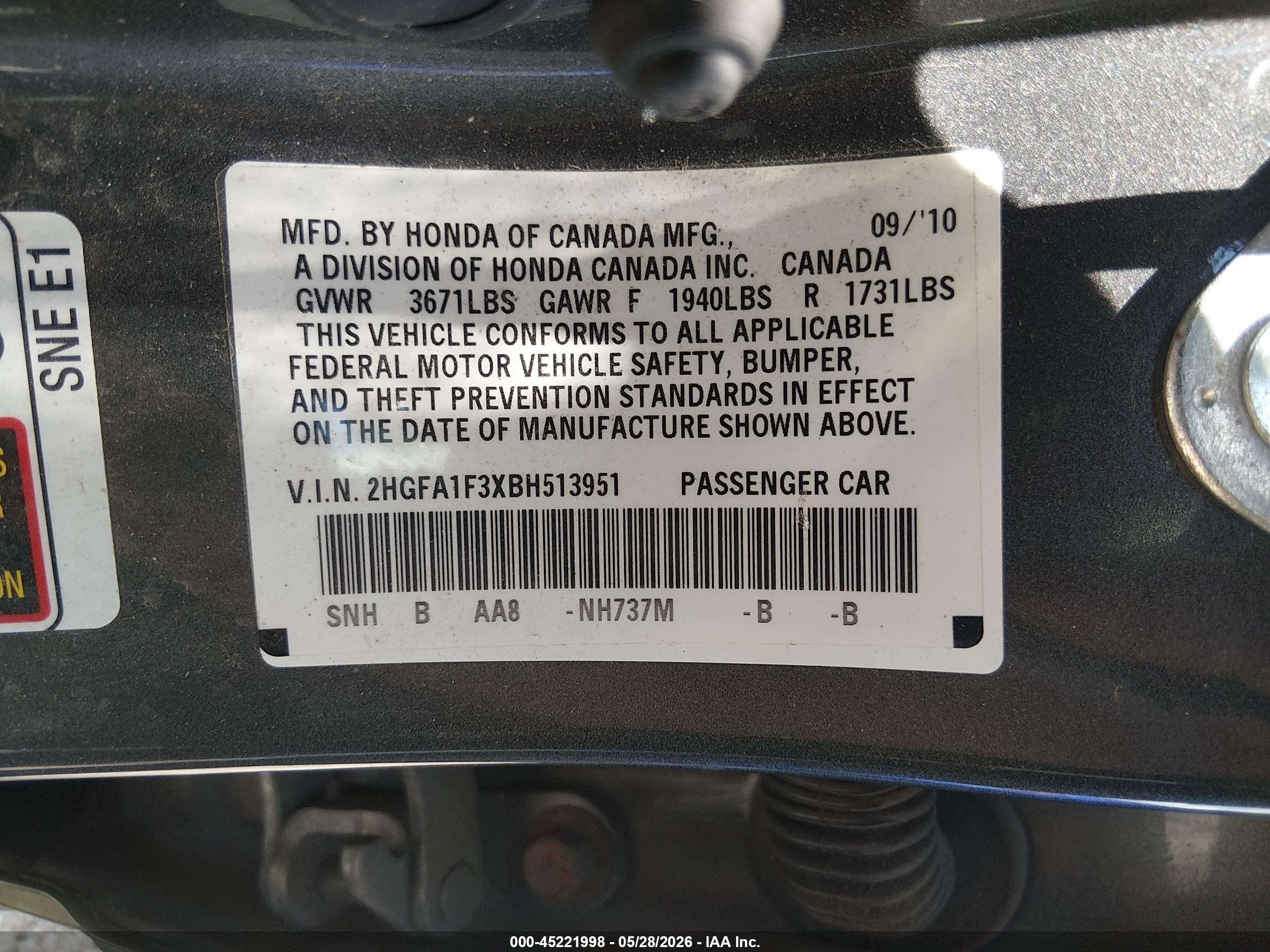 2011 Honda Civic Vp Gray vin: 2HGFA1F3XBH513951