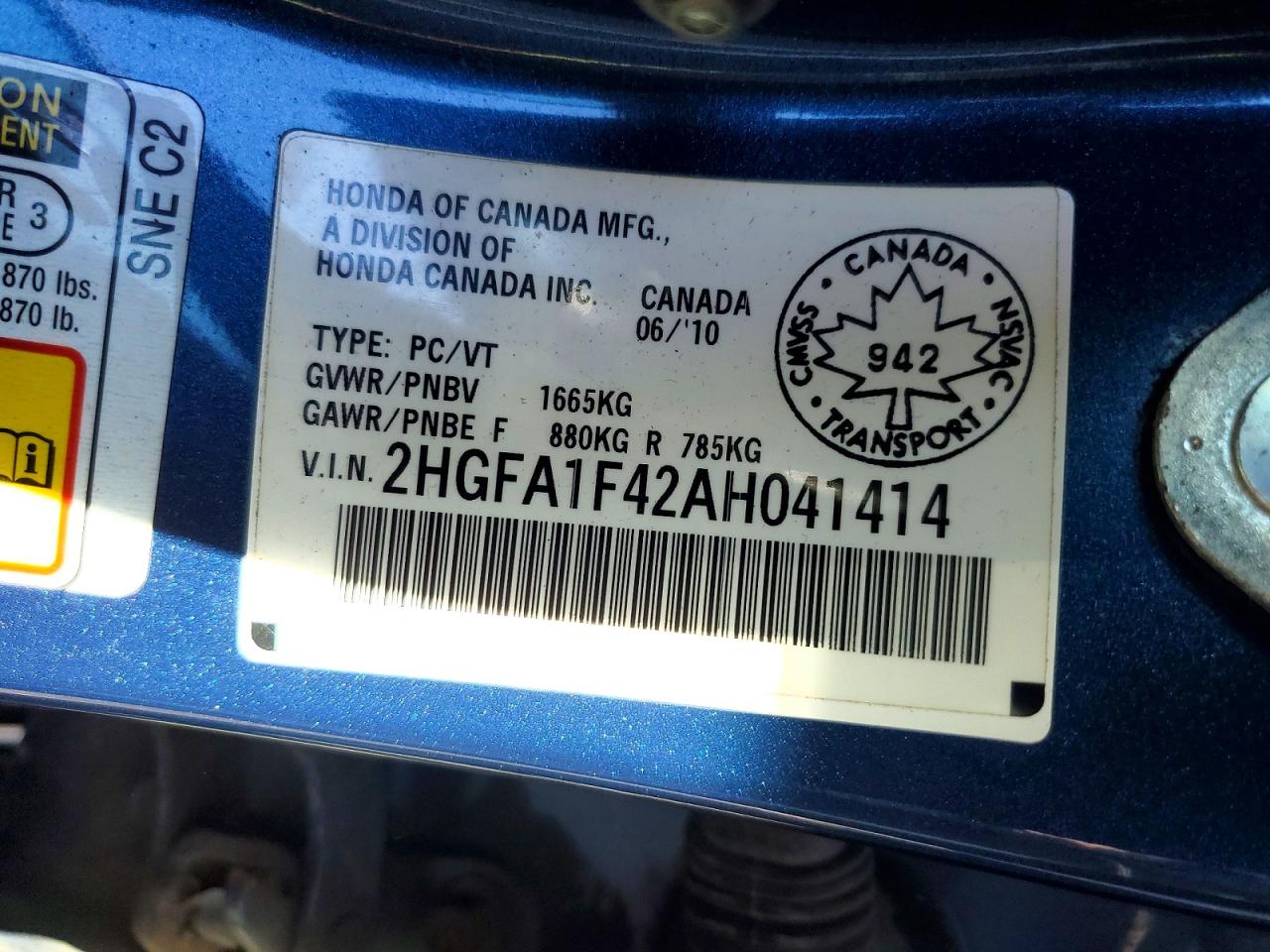 2010 Honda Civic Dx-g Blue vin: 2HGFA1F42AH041414