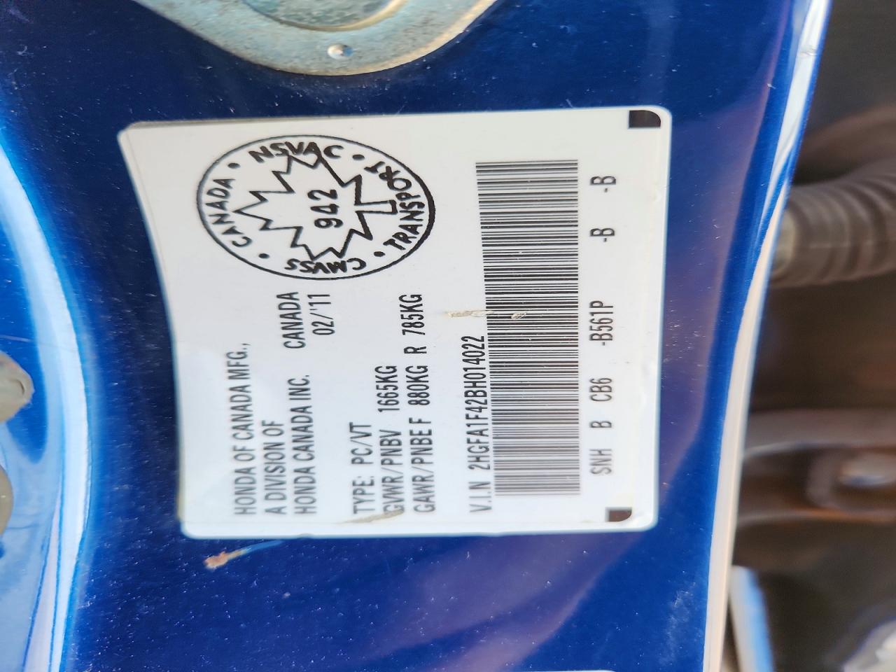2011 Honda Civic Dx-g Blue vin: 2HGFA1F42BH014022