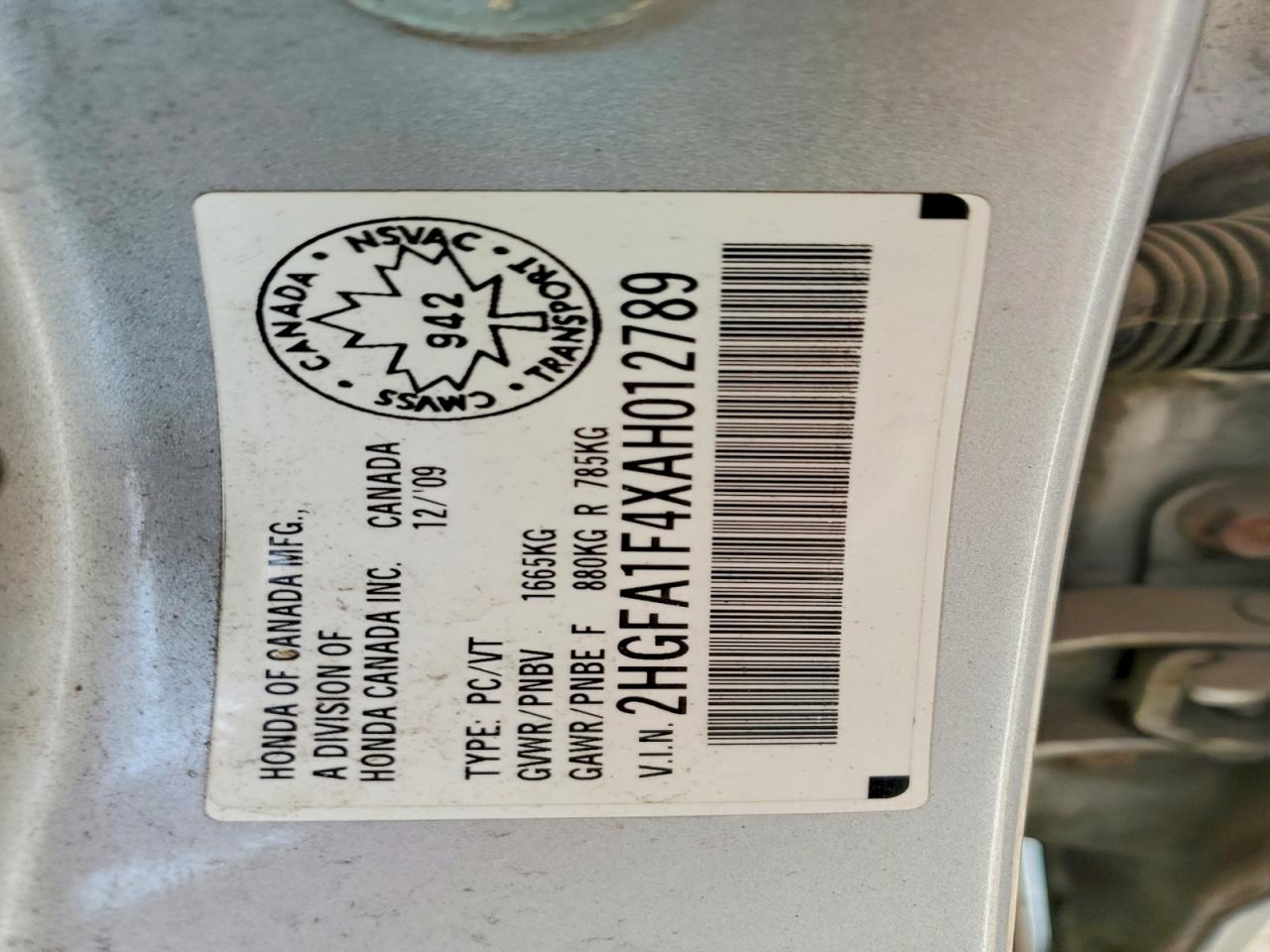 2010 Honda Civic Dx-g Silver vin: 2HGFA1F4XAH012789