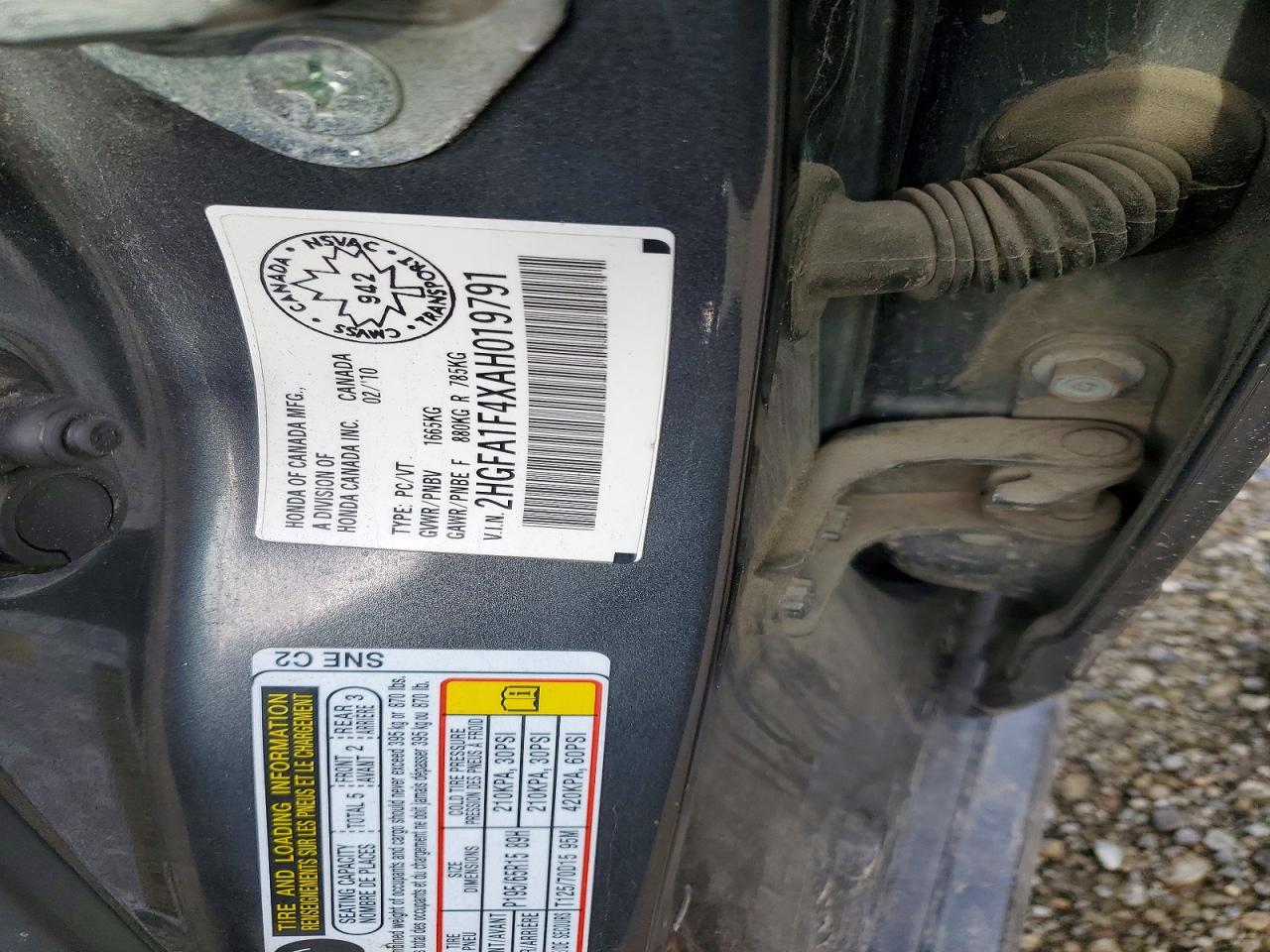 2010 Honda Civic Dx-g 4dr Gray vin: 2HGFA1F4XAH019791