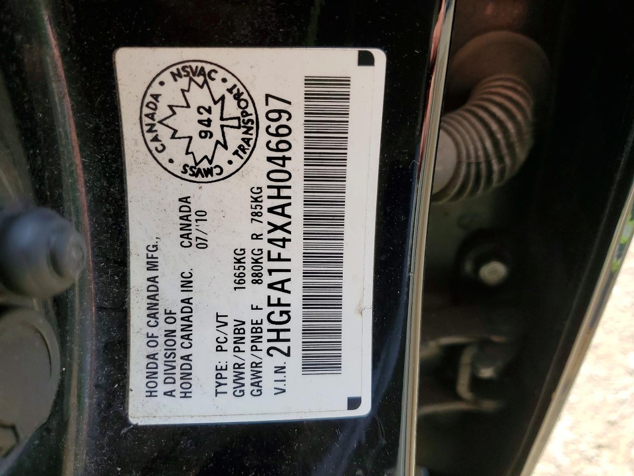 2010 Honda Civic Black vin: 2HGFA1F4XAH046697