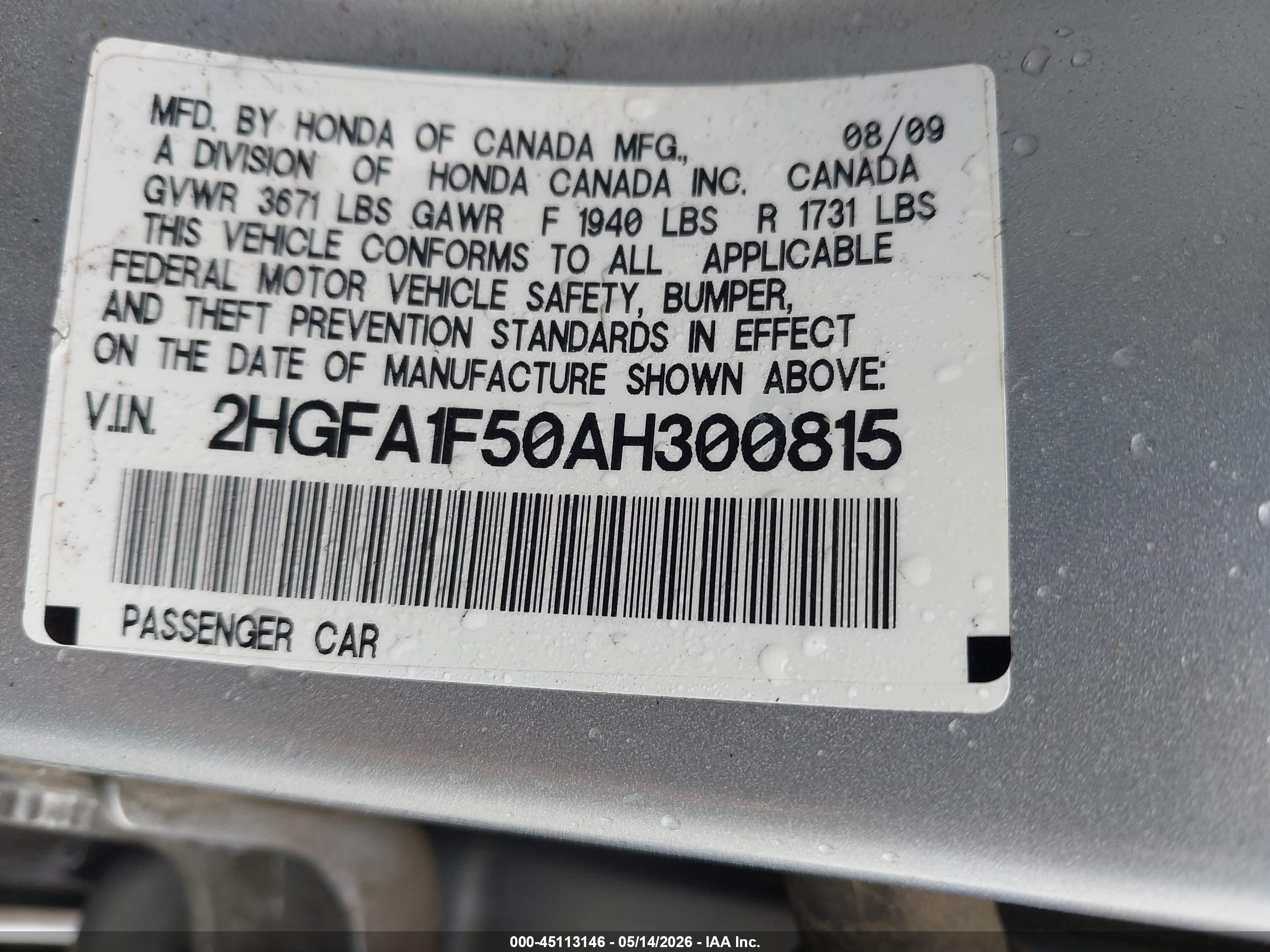 2010 Honda Civic Lx Silver vin: 2HGFA1F50AH300815