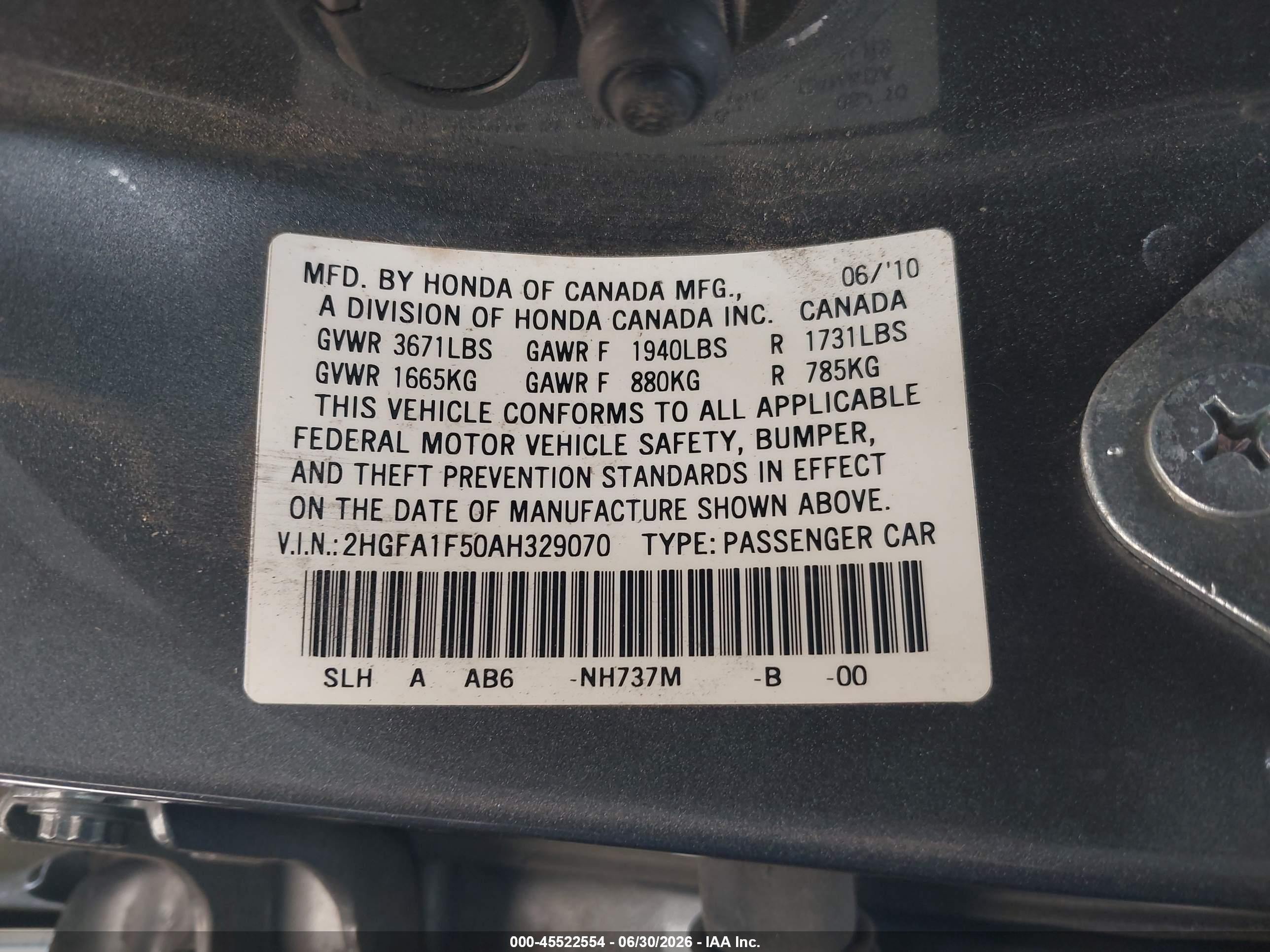 2010 Honda Civic Lx Gray vin: 2HGFA1F50AH329070