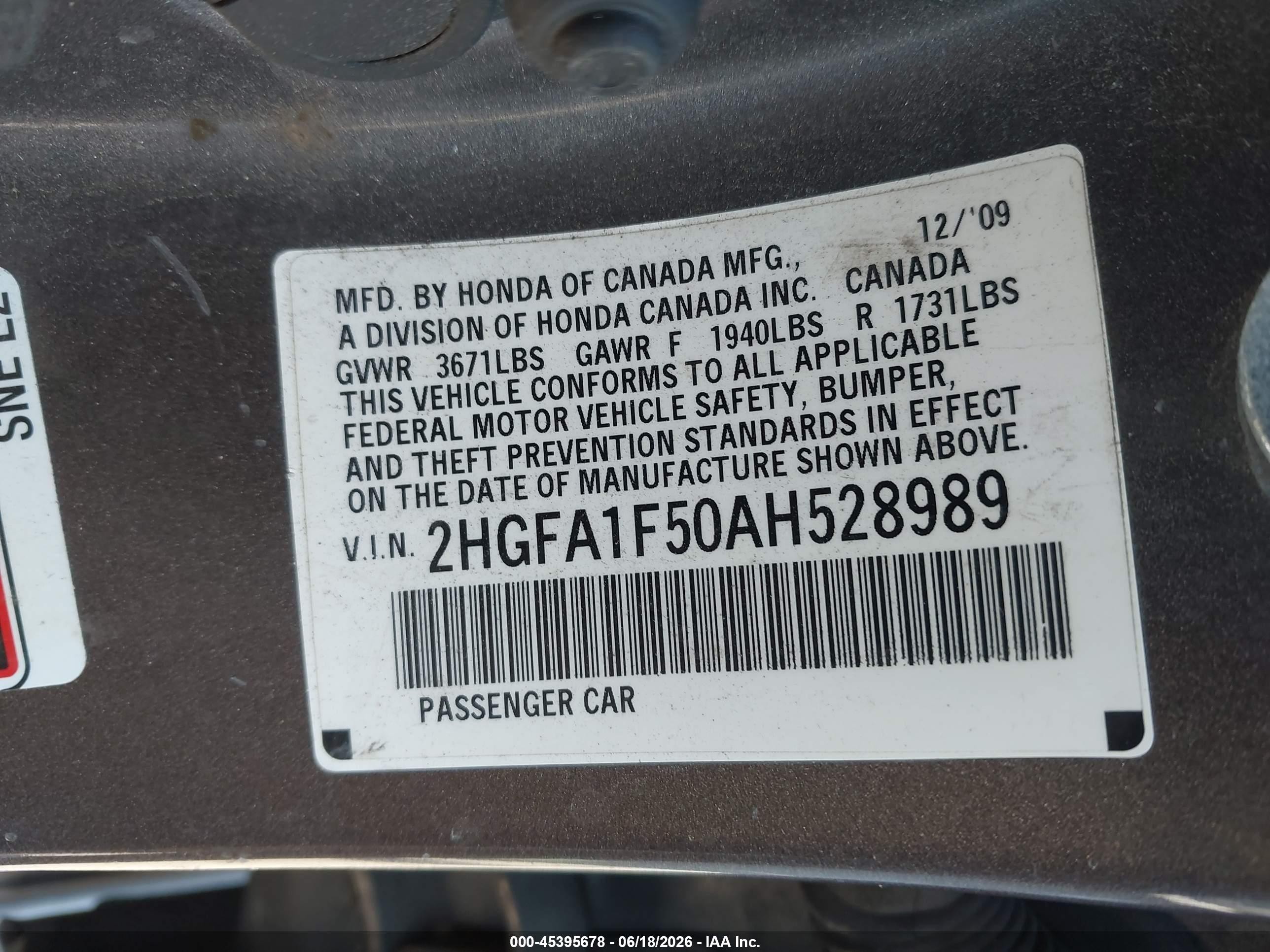 2010 Honda Civic Lx Gray vin: 2HGFA1F50AH528989