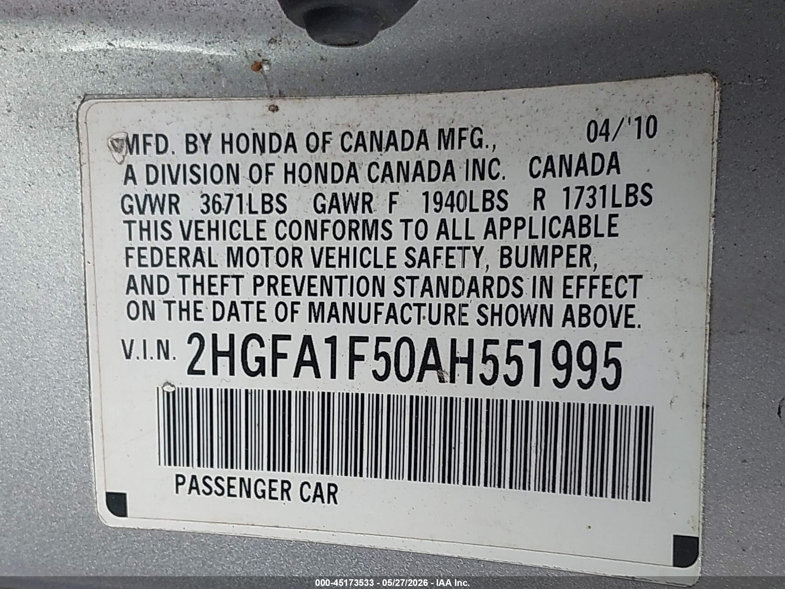 2010 Honda Civic Lx Silver vin: 2HGFA1F50AH551995