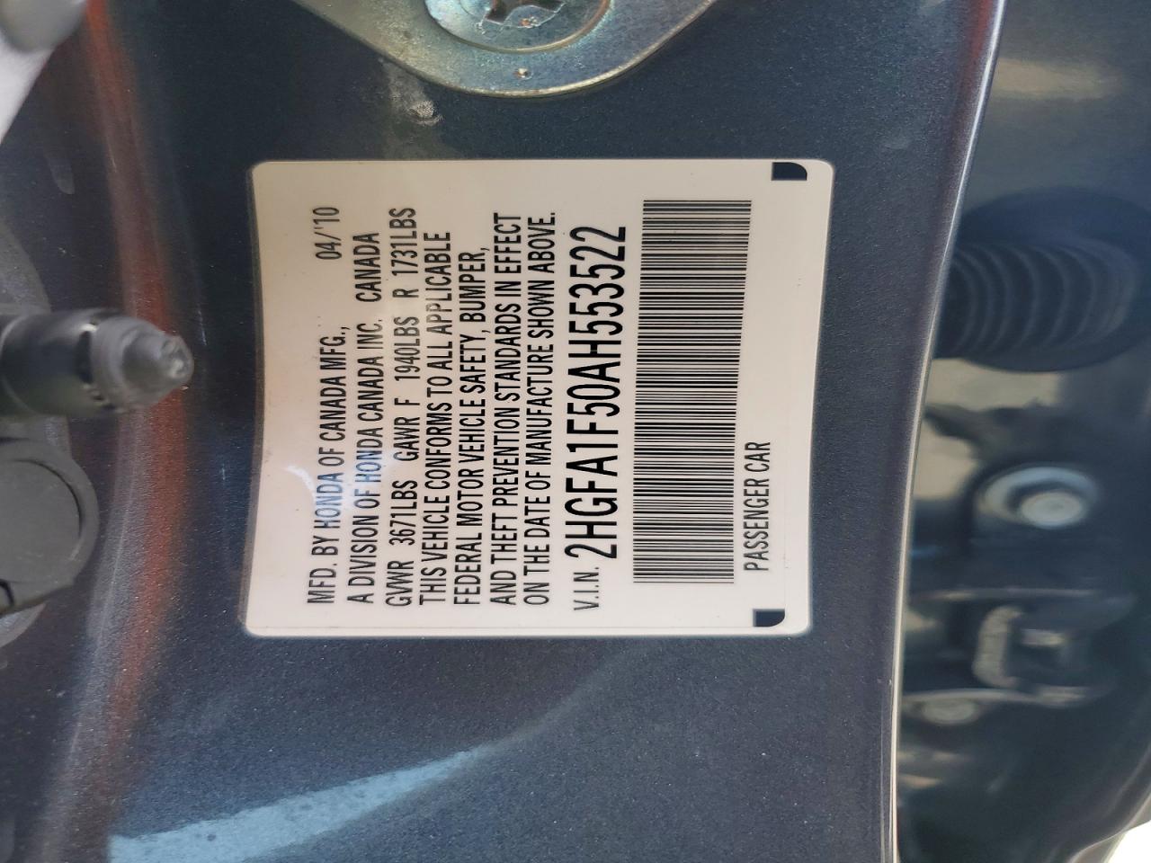 2010 Honda Civic Lx Угольный vin: 2HGFA1F50AH553522