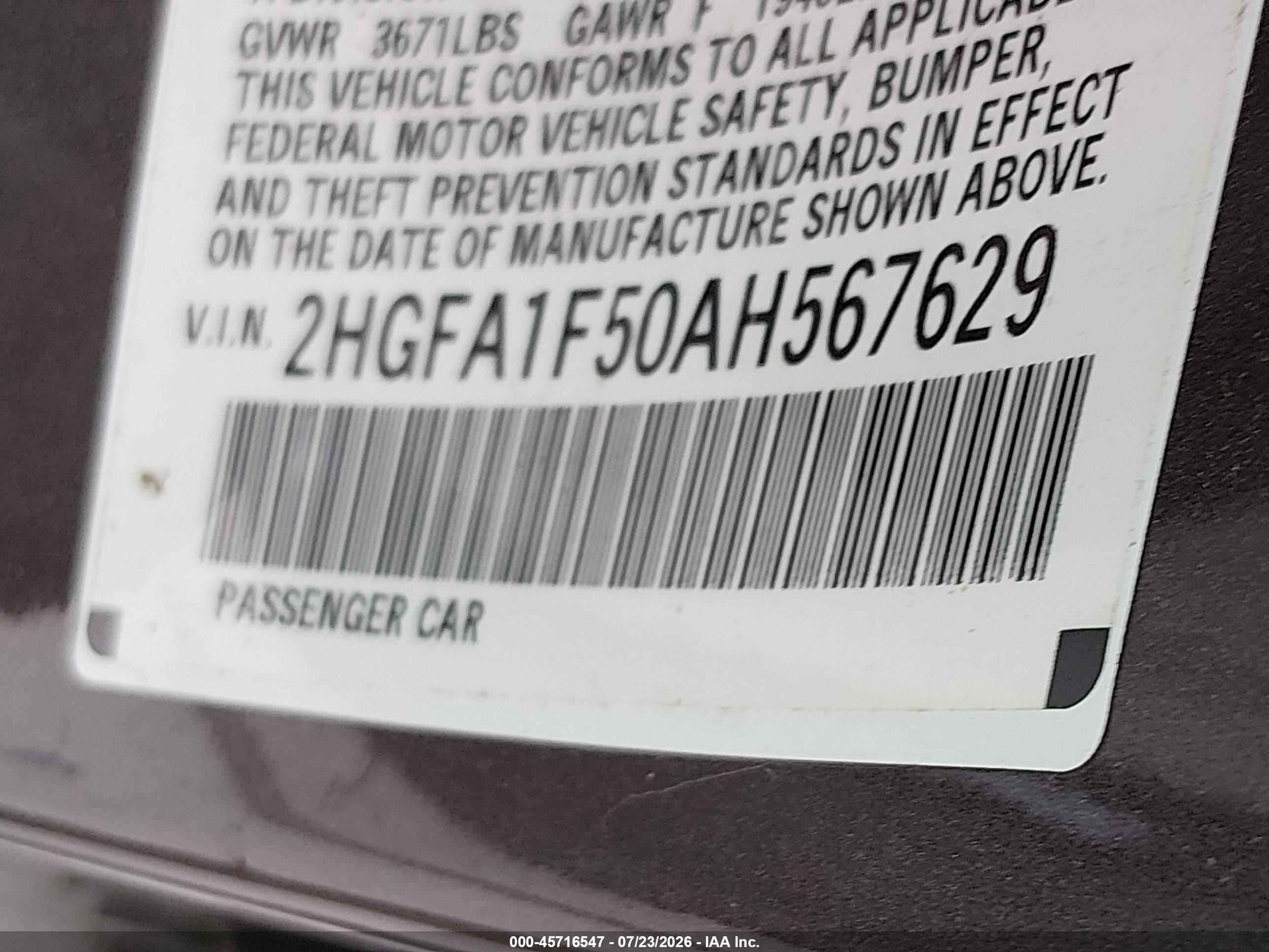 2010 Honda Civic Lx Brown vin: 2HGFA1F50AH567629