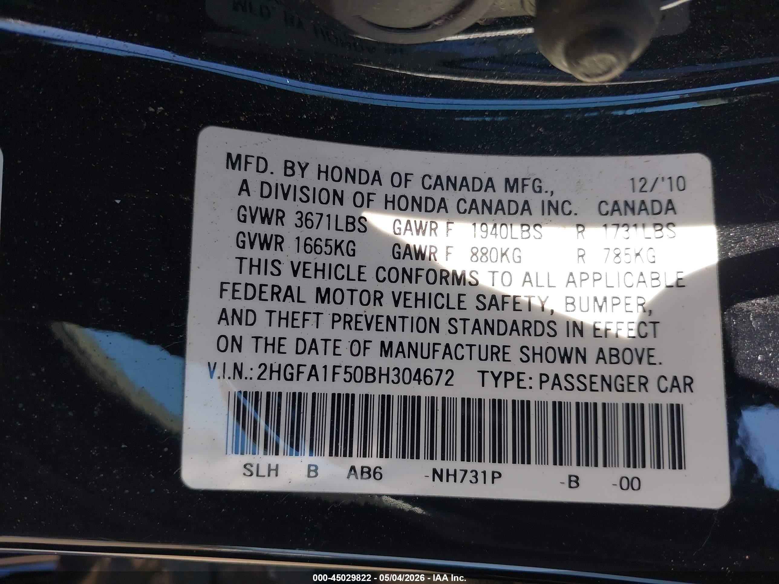 2011 Honda Civic Lx Black vin: 2HGFA1F50BH304672