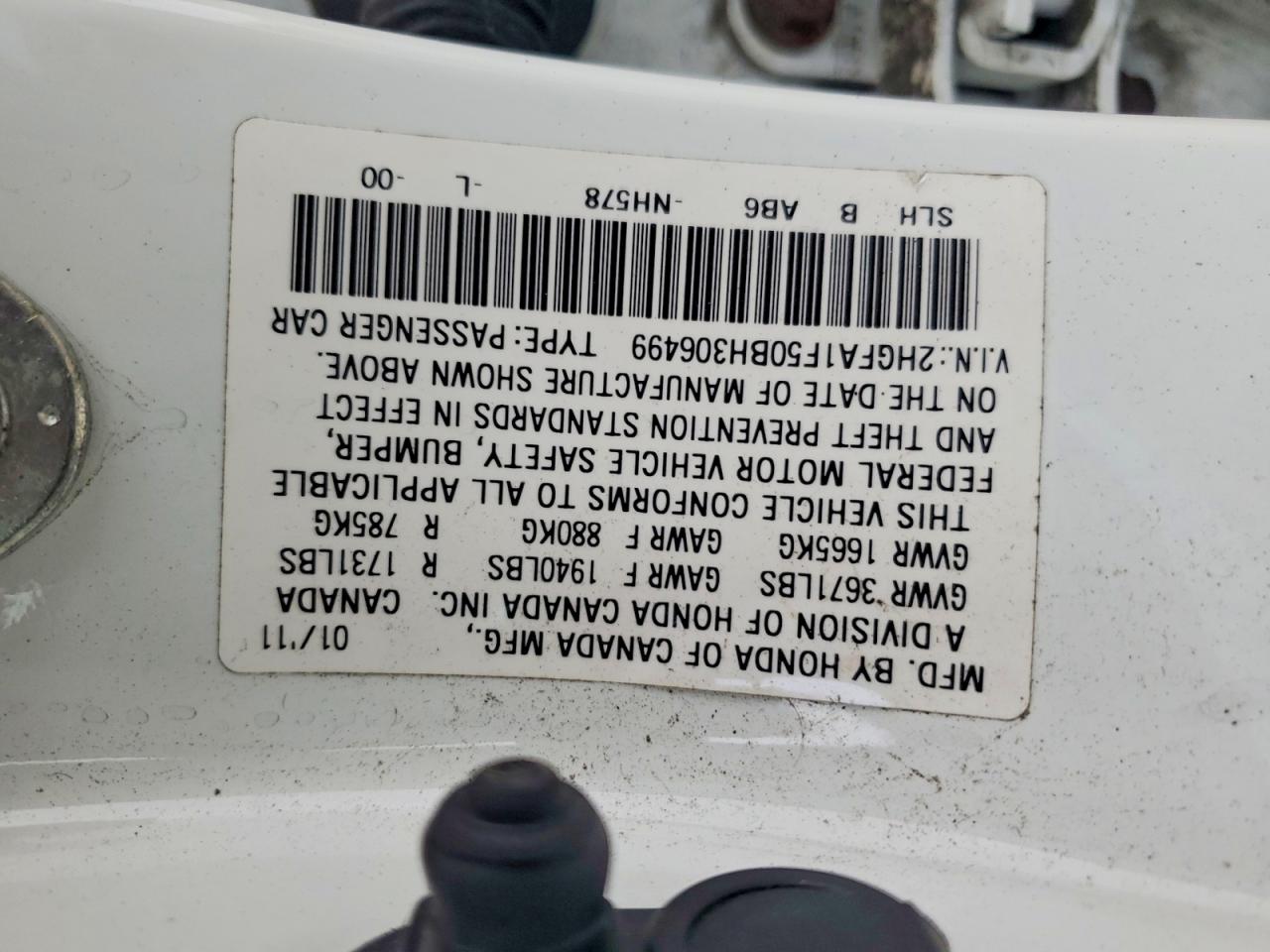 2011 Honda Civic Lx White vin: 2HGFA1F50BH306499
