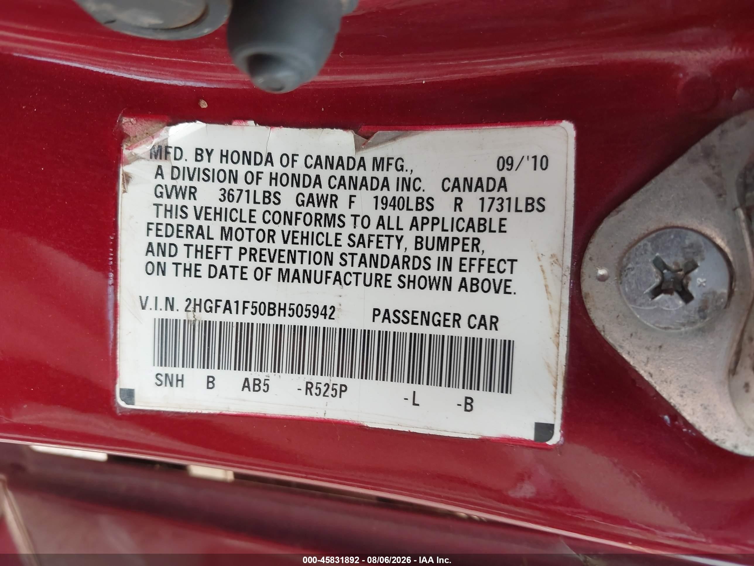 2011 Honda Civic Lx Red vin: 2HGFA1F50BH505942
