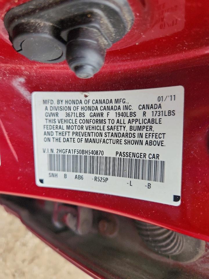 2011 Honda Civic Lx Red vin: 2HGFA1F50BH540870