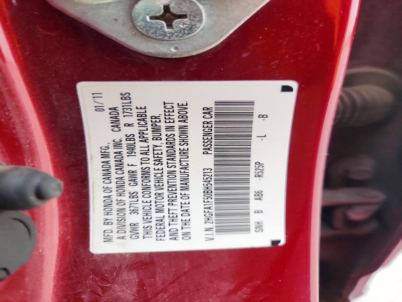 2011 Honda Civic Lx Red vin: 2HGFA1F50BH545213