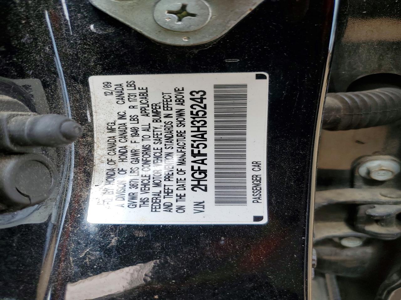 2010 Honda Civic Lx Black vin: 2HGFA1F51AH315243