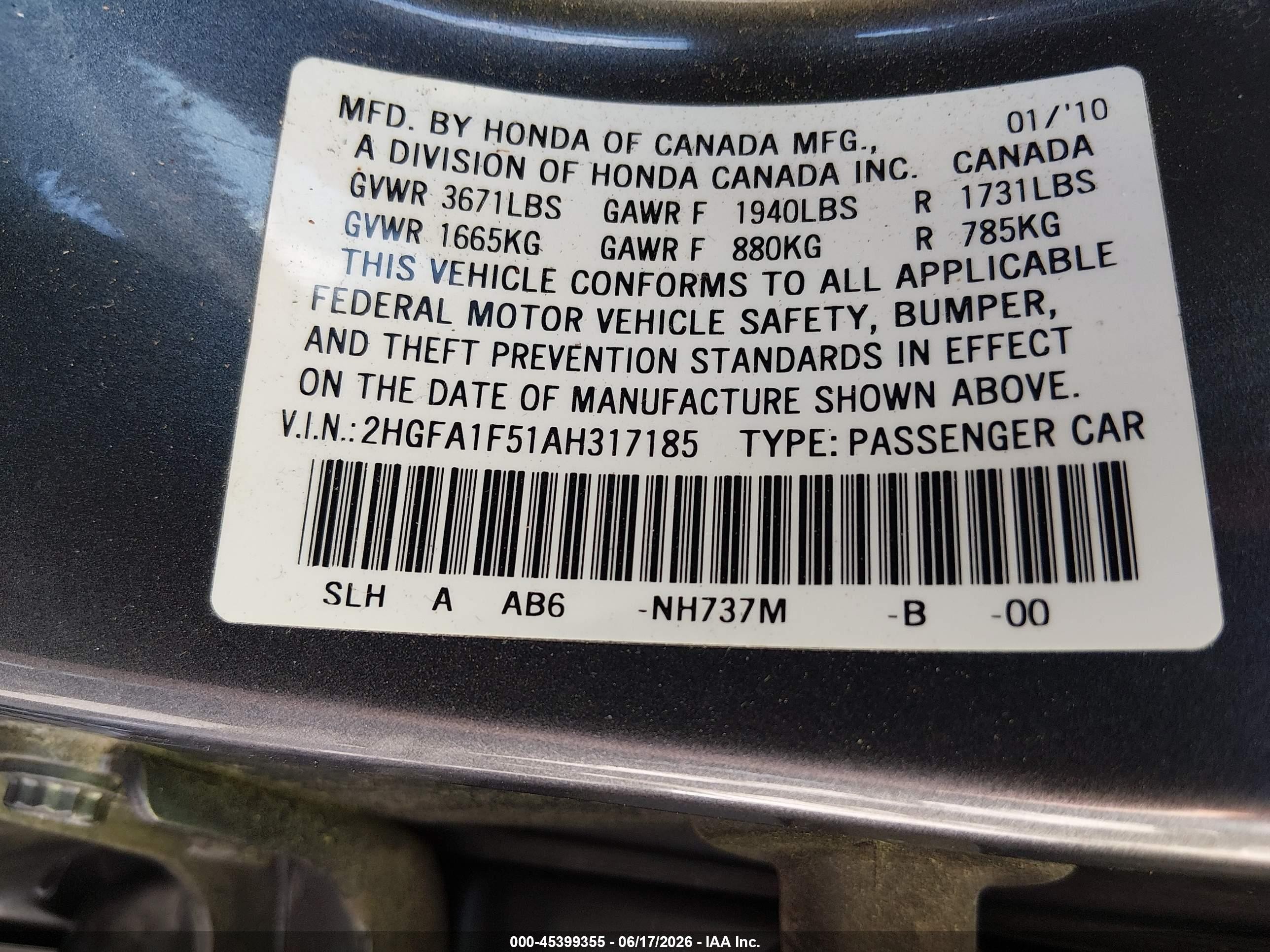 2010 Honda Civic Lx Gray vin: 2HGFA1F51AH317185