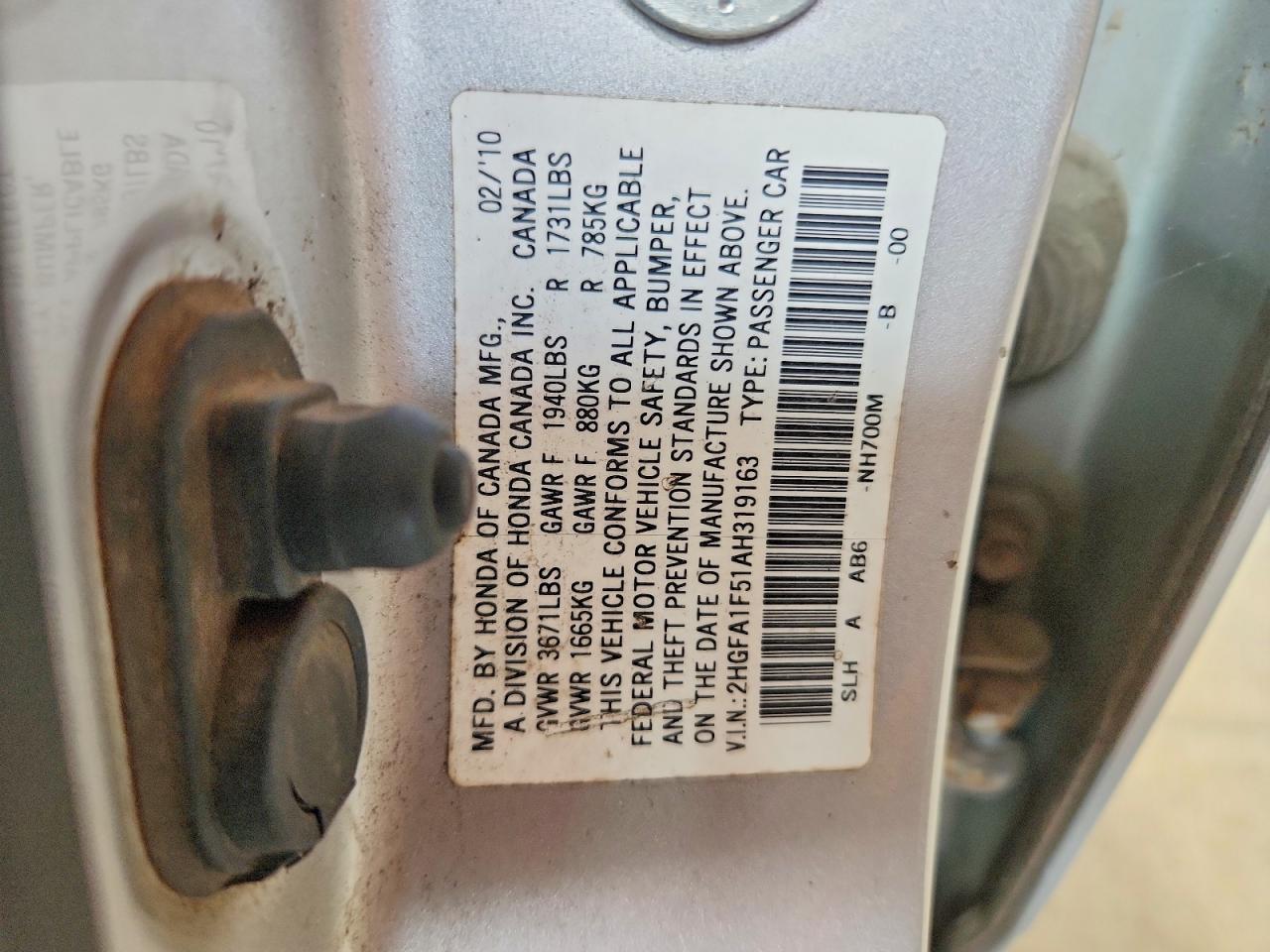 2010 Honda Civic Lx Silver vin: 2HGFA1F51AH319163