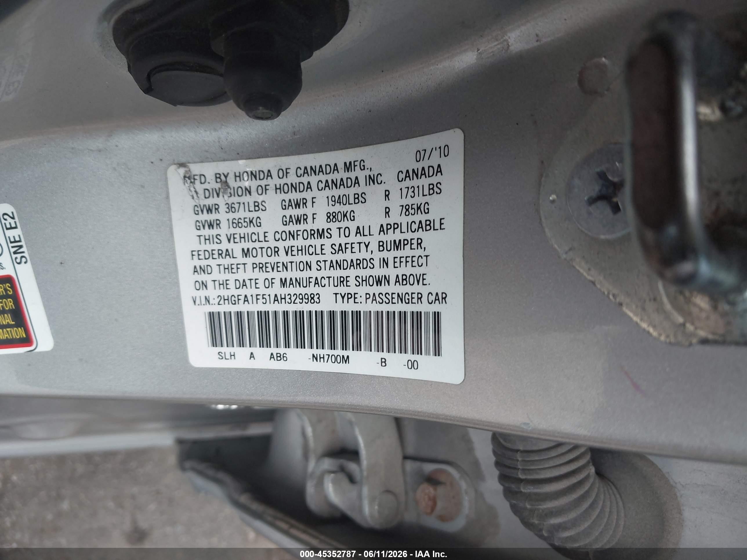 2010 Honda Civic Lx Silver vin: 2HGFA1F51AH329983