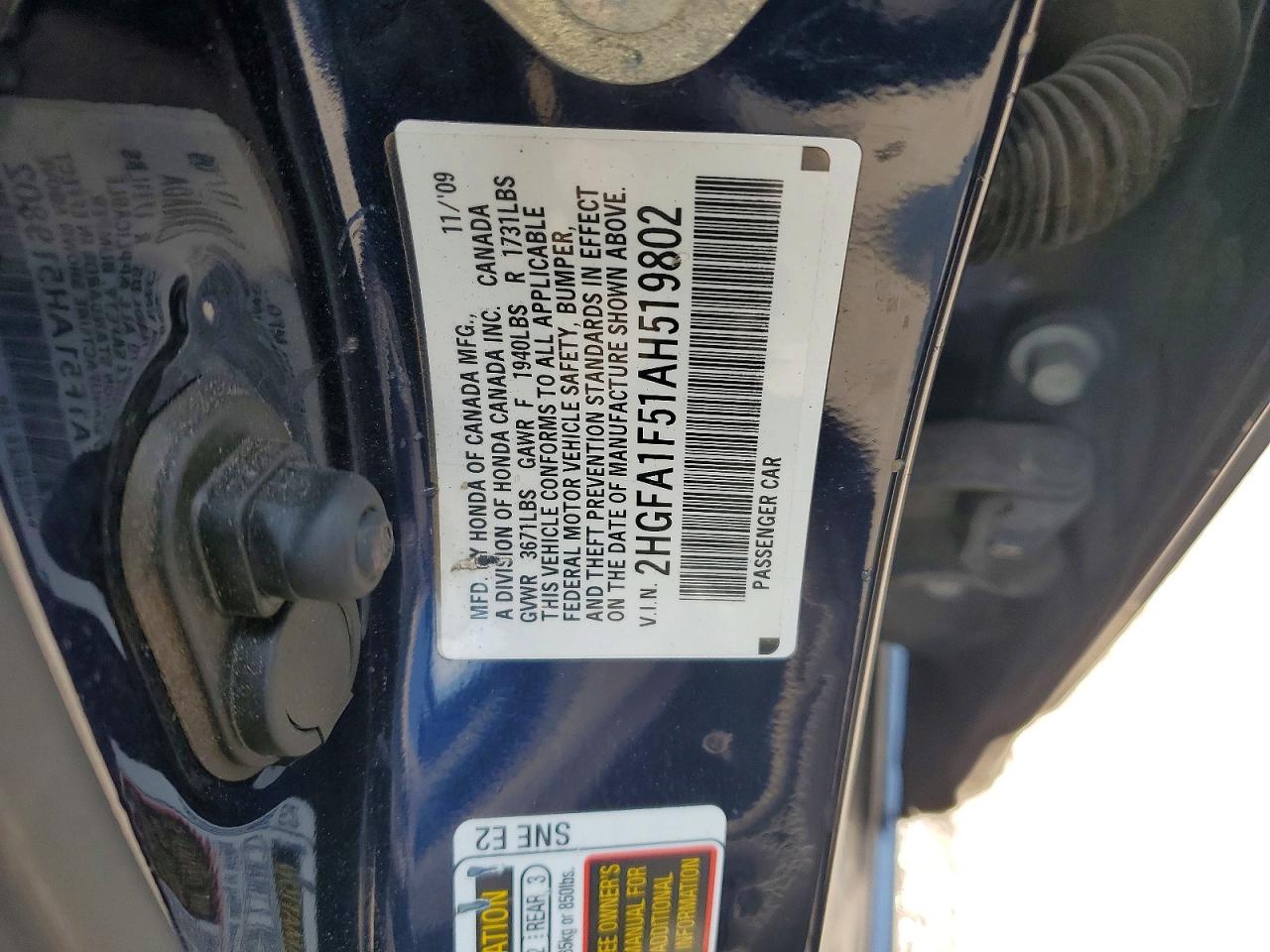2010 Honda Civic Lx Blue vin: 2HGFA1F51AH519802
