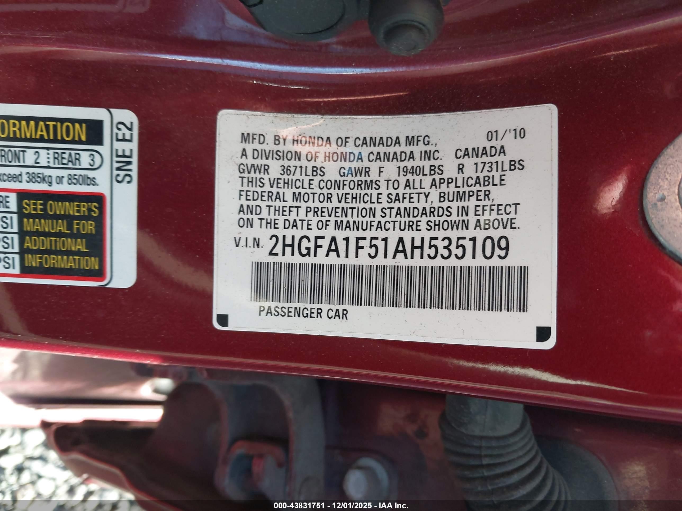 2010 Honda Civic Lx Красный vin: 2HGFA1F51AH535109