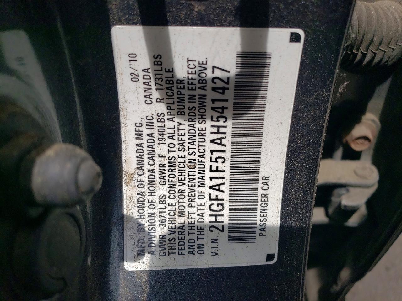 2010 Honda Civic Lx Charcoal vin: 2HGFA1F51AH541427