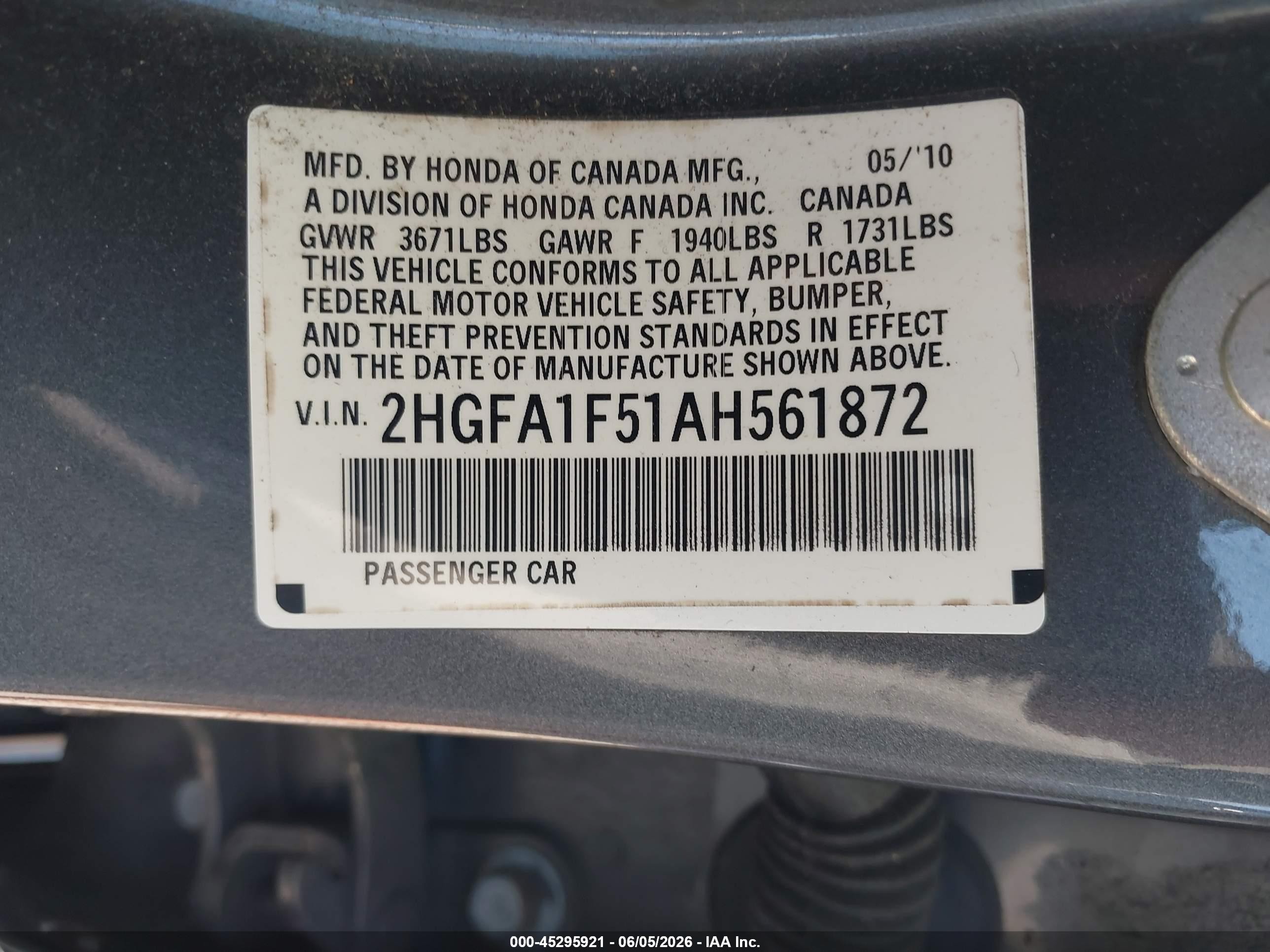 2010 Honda Civic Lx Gray vin: 2HGFA1F51AH561872
