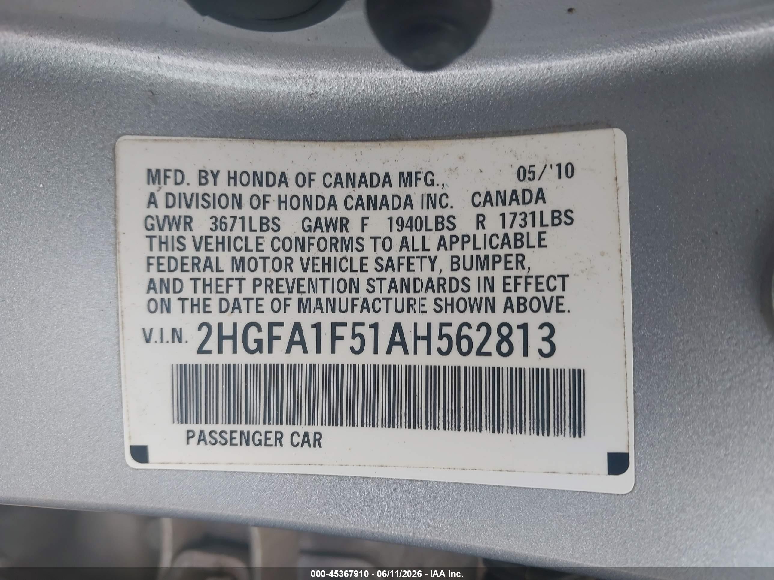 2010 Honda Civic Lx Silver vin: 2HGFA1F51AH562813