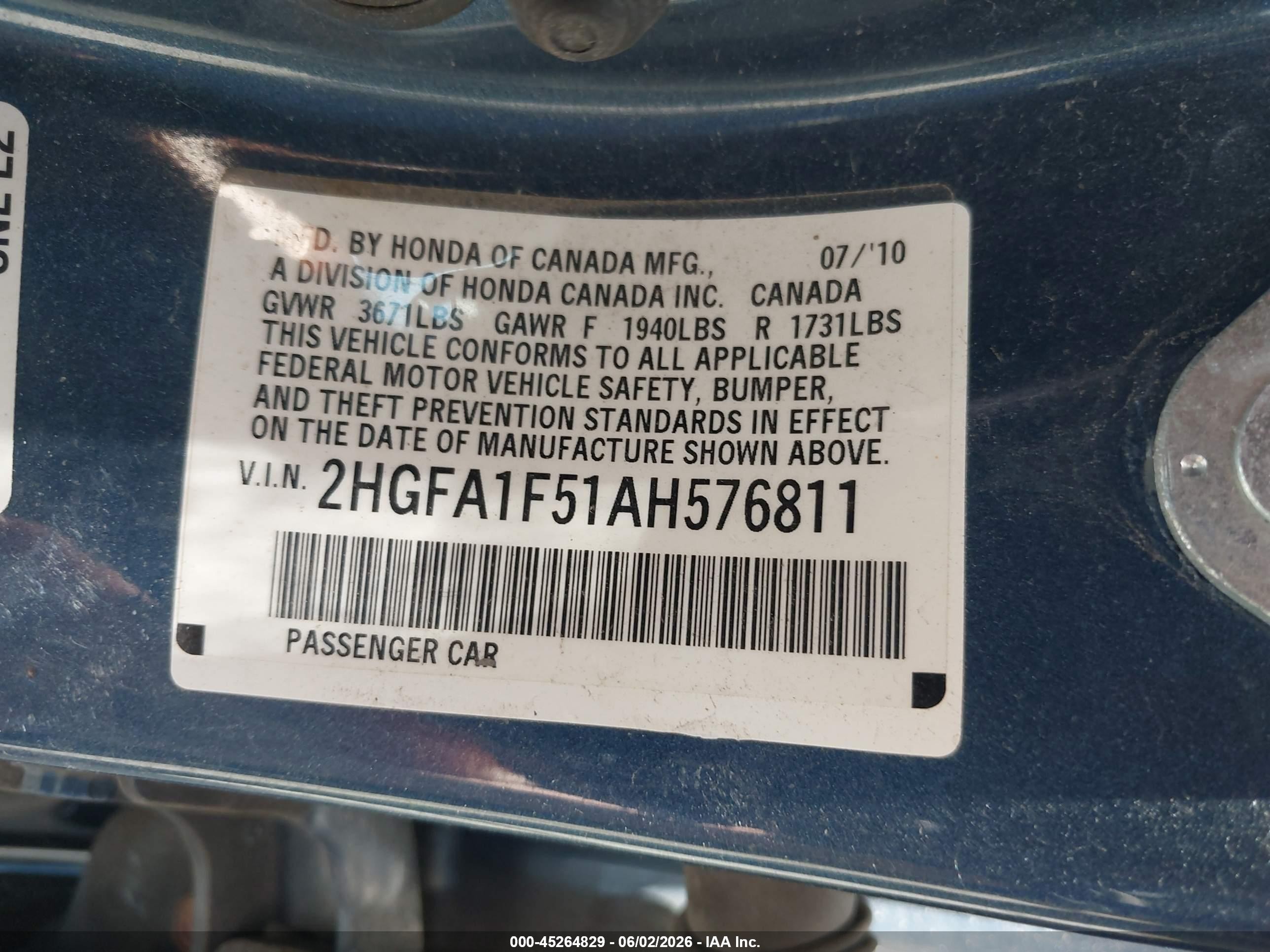 2010 Honda Civic Lx Blue vin: 2HGFA1F51AH576811