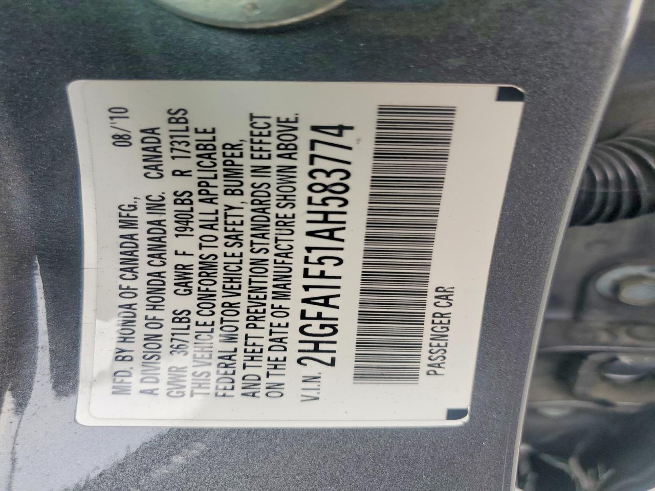 2010 Honda Civic Lx Серый vin: 2HGFA1F51AH583774