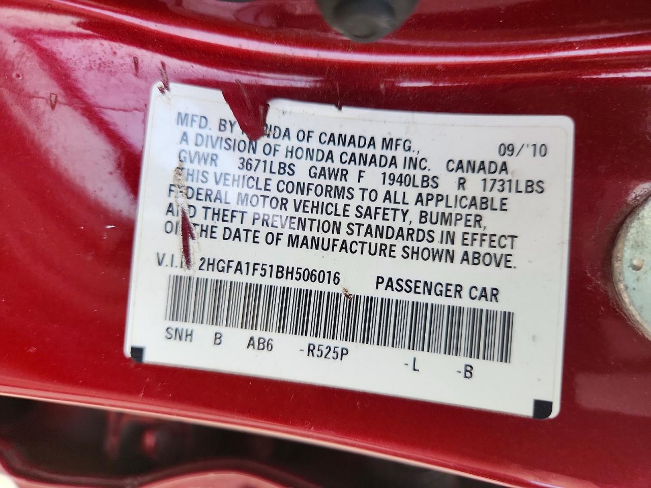 2011 Honda Civic Lx Red vin: 2HGFA1F51BH506016