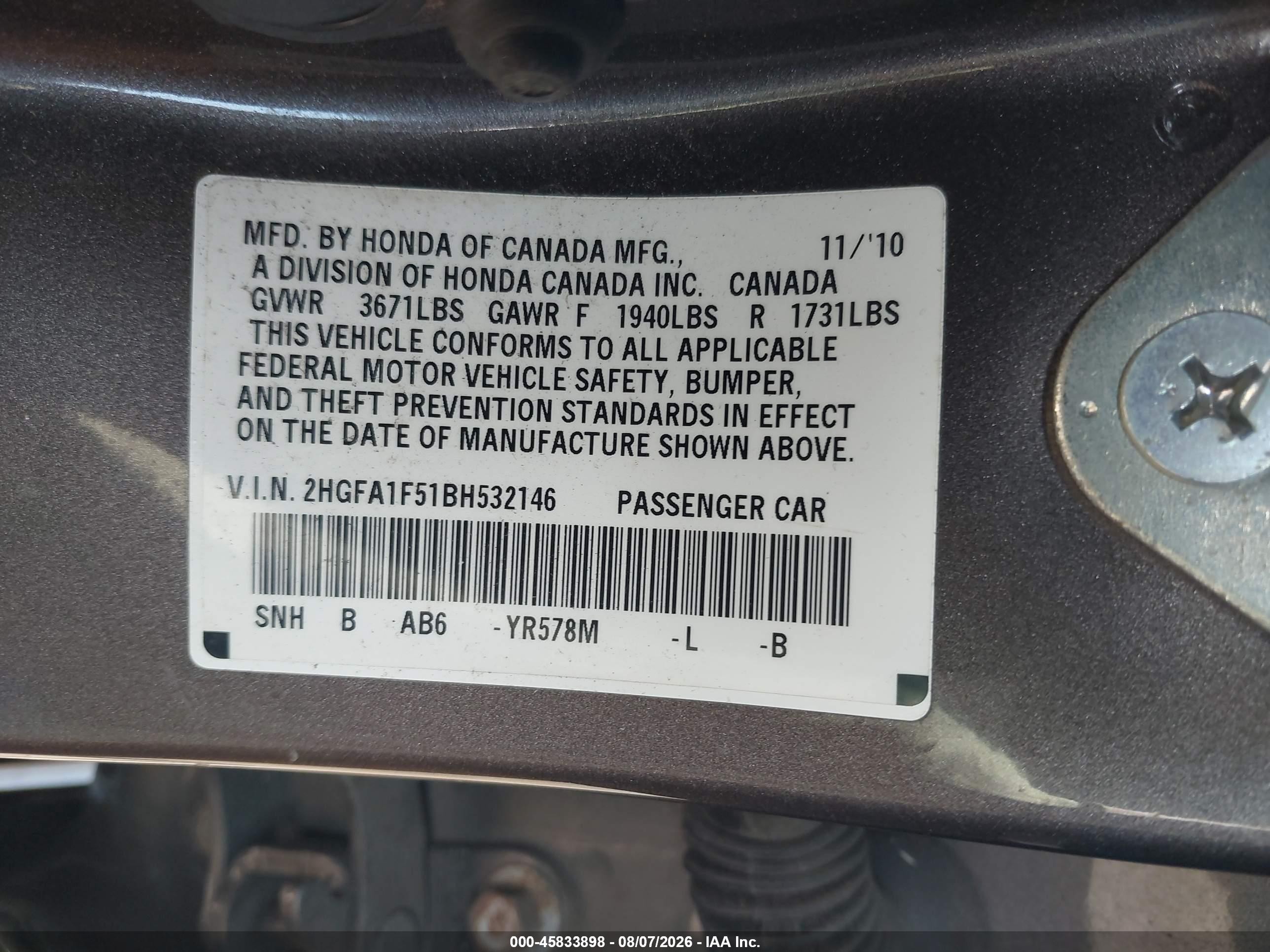 2011 Honda Civic Lx Серый vin: 2HGFA1F51BH532146