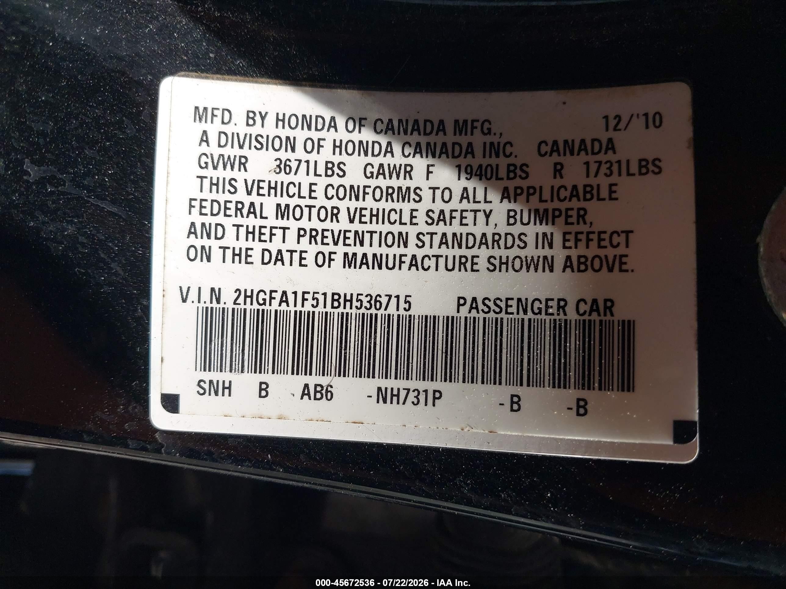 2011 Honda Civic Lx Black vin: 2HGFA1F51BH536715