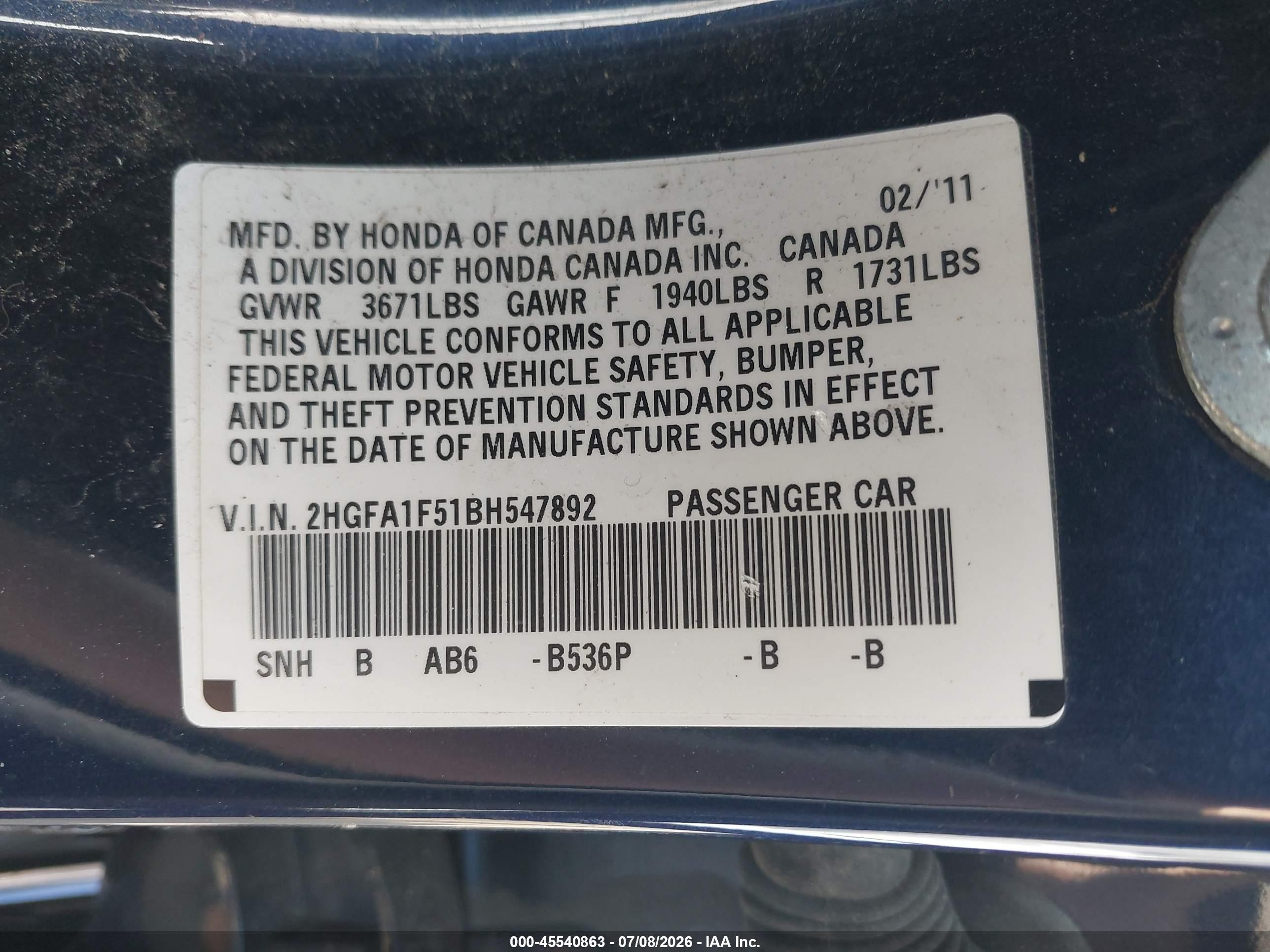 2011 Honda Civic Lx Blue vin: 2HGFA1F51BH547892
