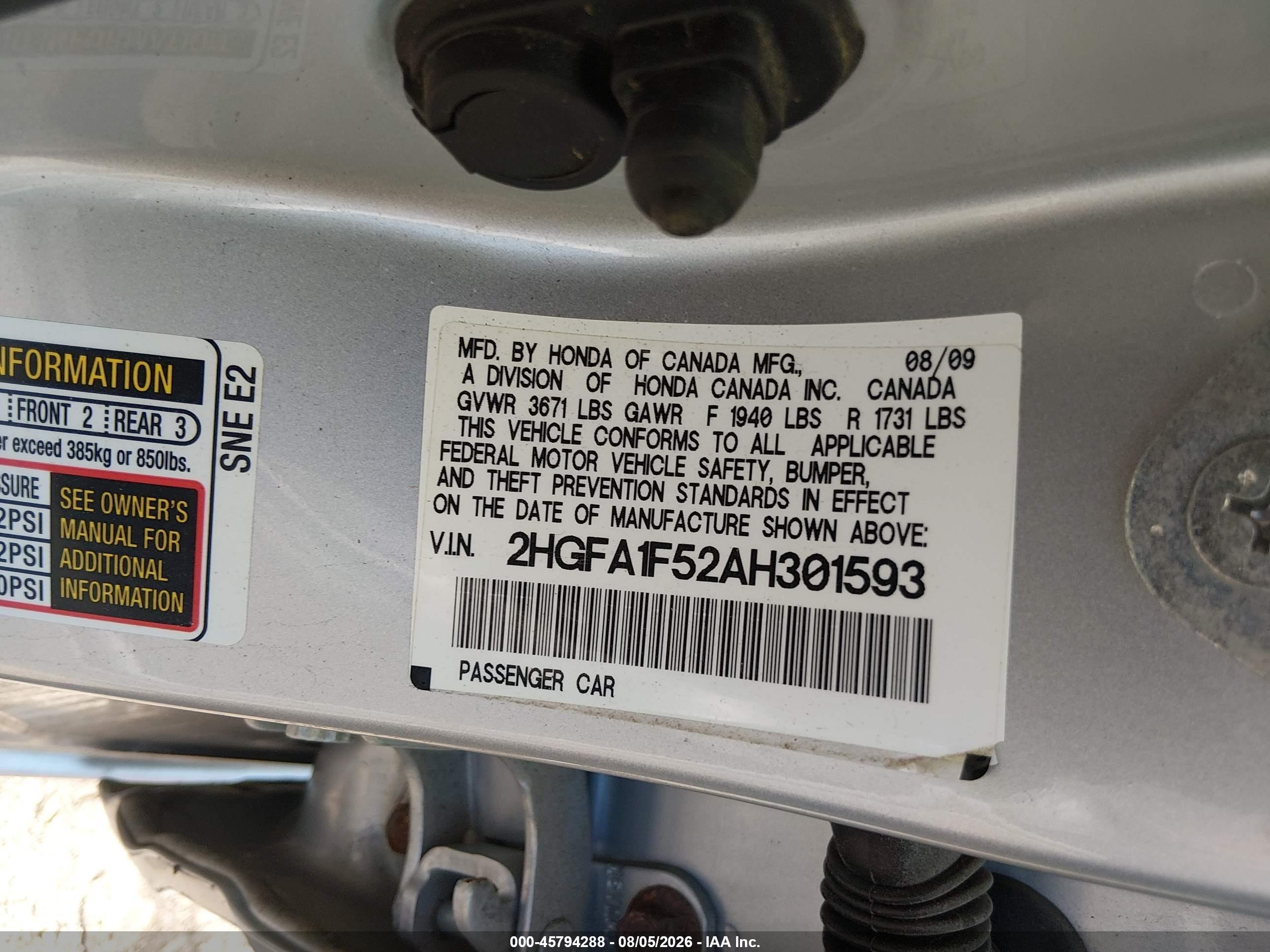 2010 Honda Civic Lx Silver vin: 2HGFA1F52AH301593