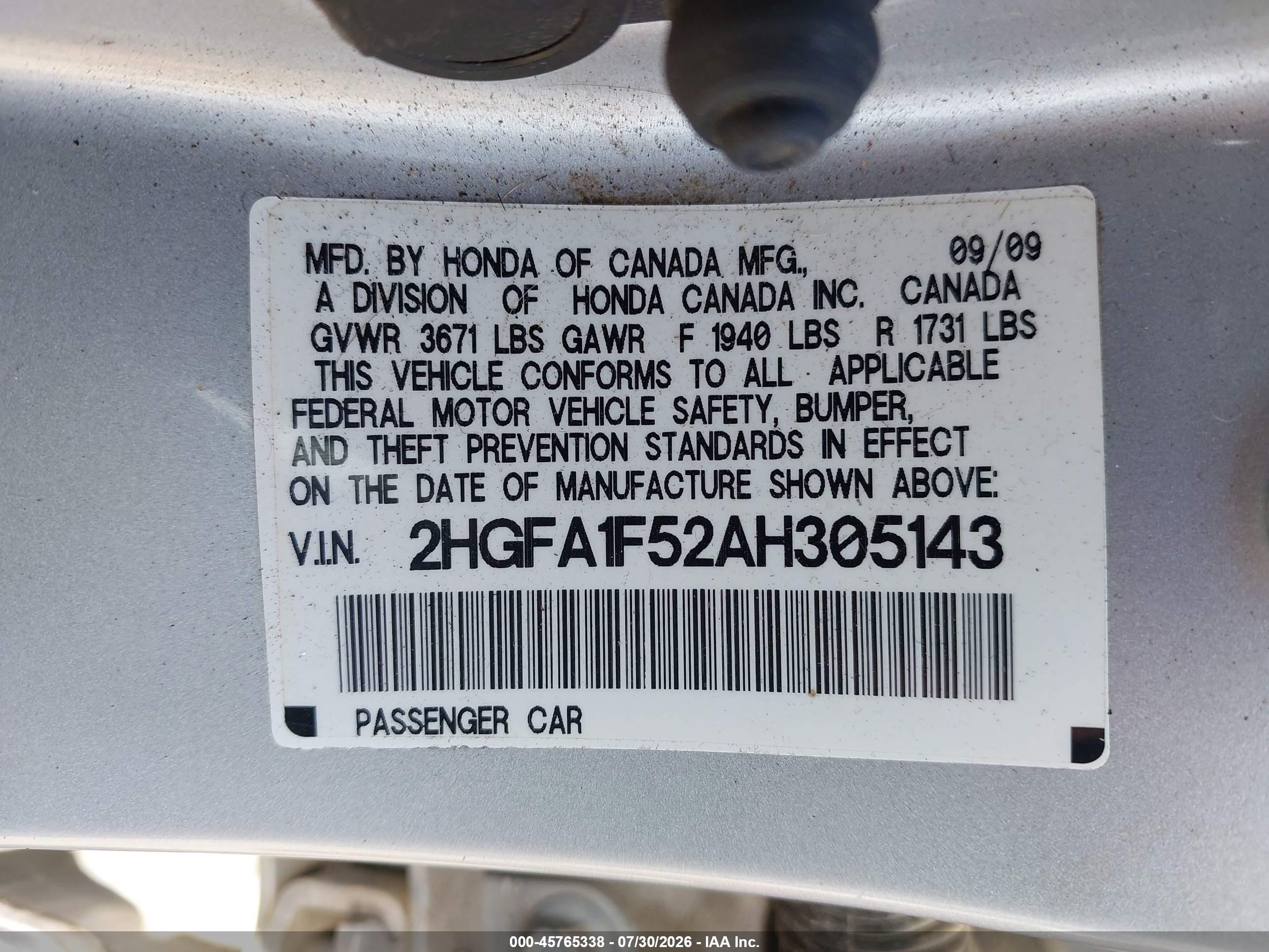 2010 Honda Civic Lx Silver vin: 2HGFA1F52AH305143