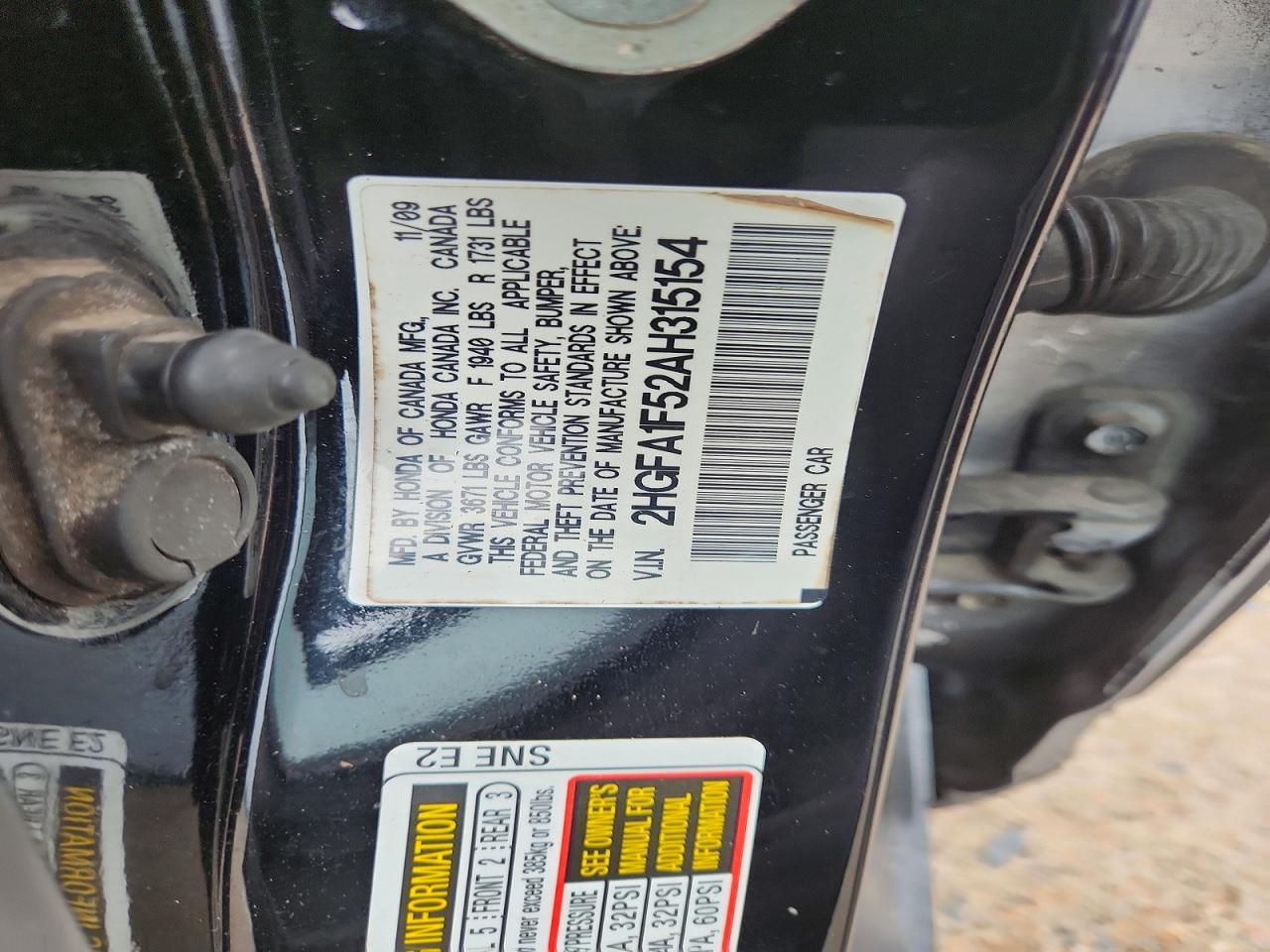 2010 Honda Civic Черный vin: 2HGFA1F52AH315154