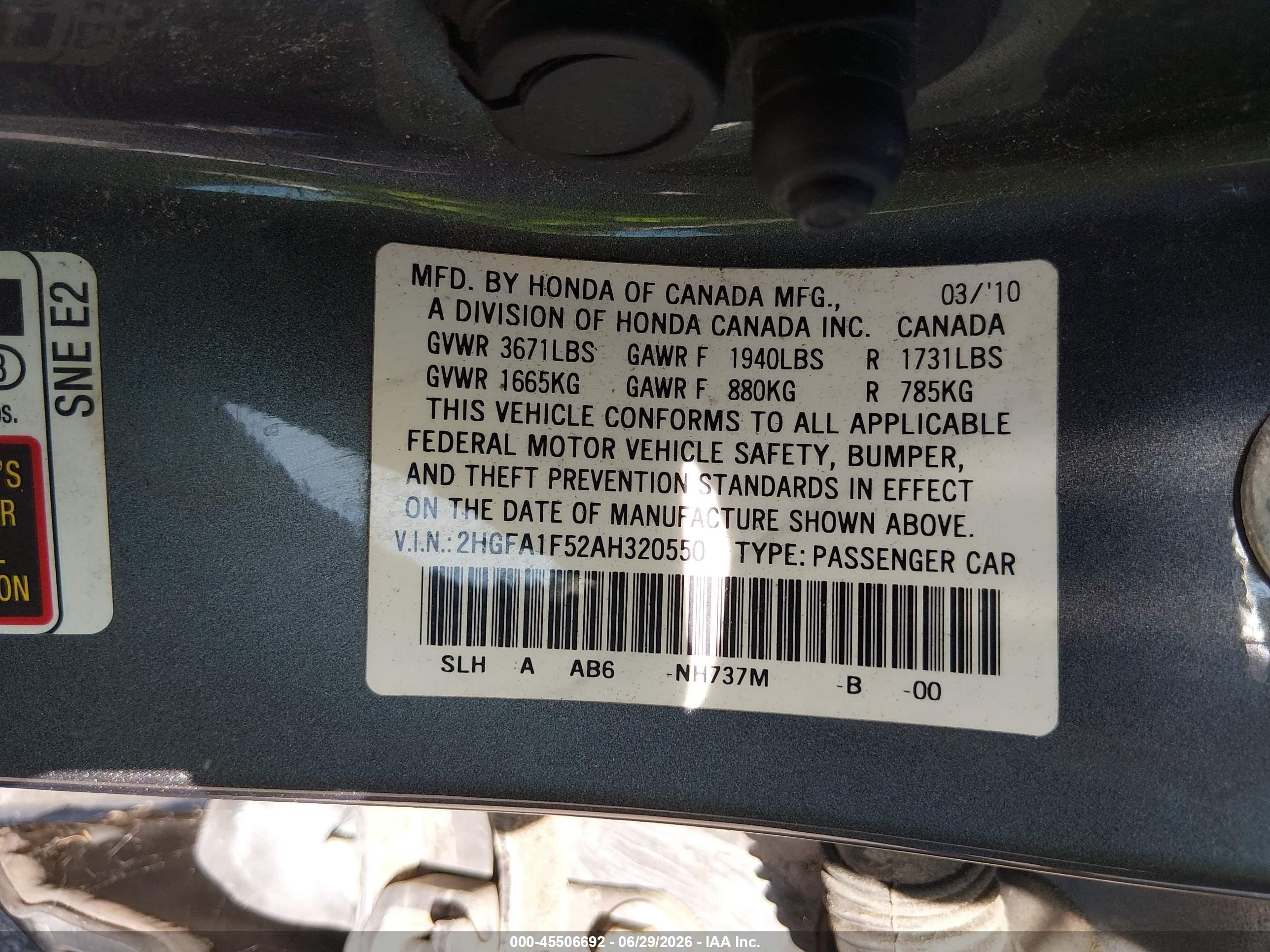 2010 Honda Civic Lx Gray vin: 2HGFA1F52AH320550