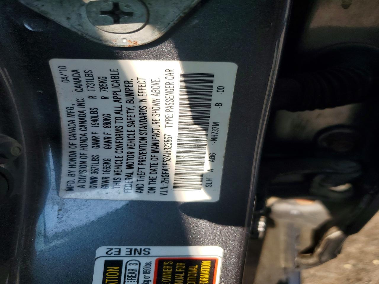 2010 Honda Civic Lx Gray vin: 2HGFA1F52AH323867