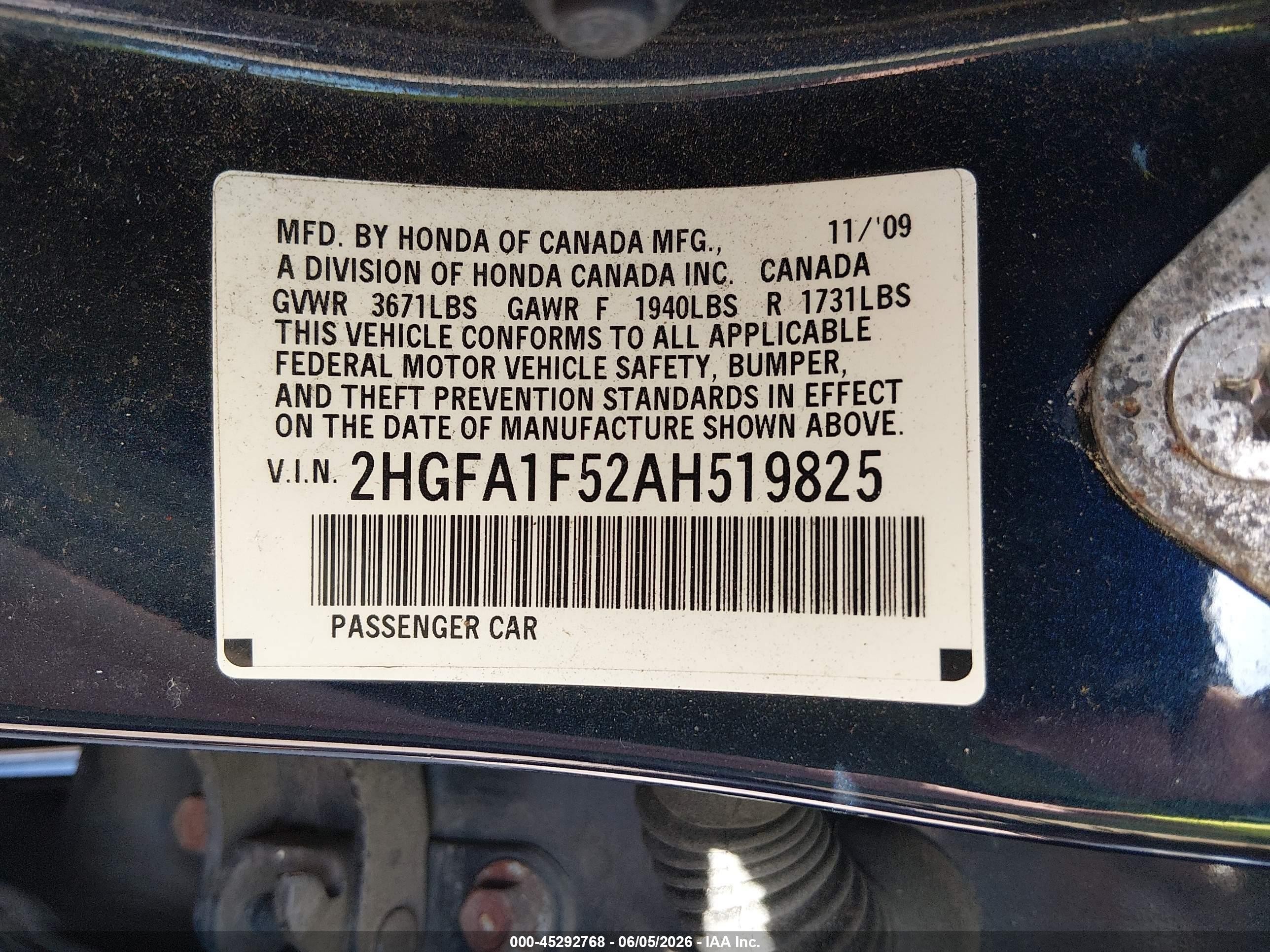 2010 Honda Civic Lx Blue vin: 2HGFA1F52AH519825