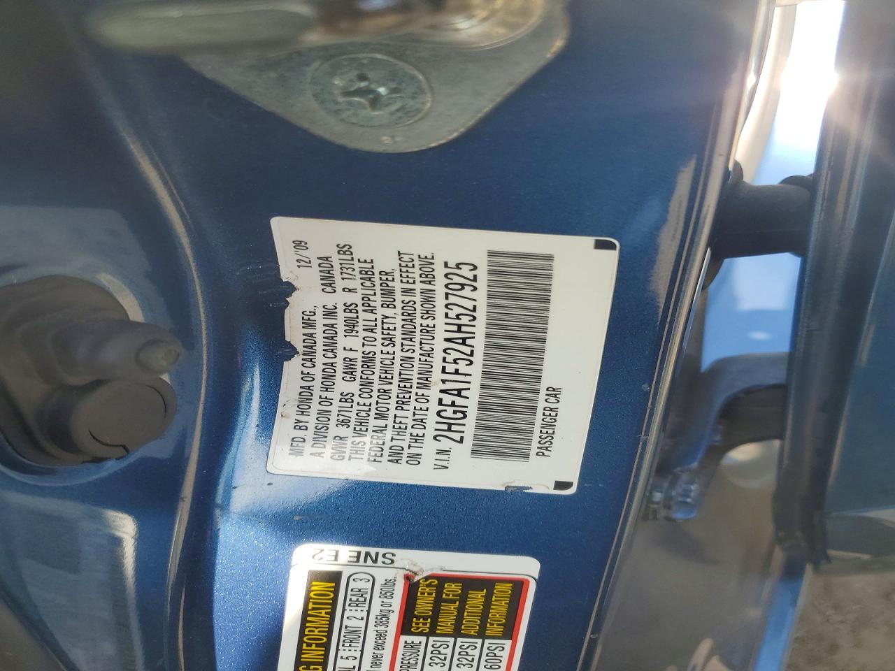2010 Honda Civic Lx Blue vin: 2HGFA1F52AH527925