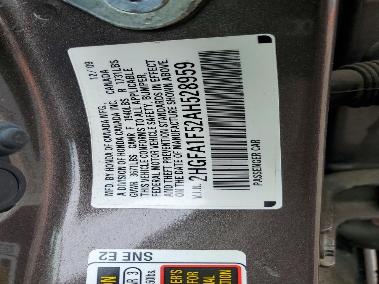 2010 Honda Civic Lx Gray vin: 2HGFA1F52AH528959